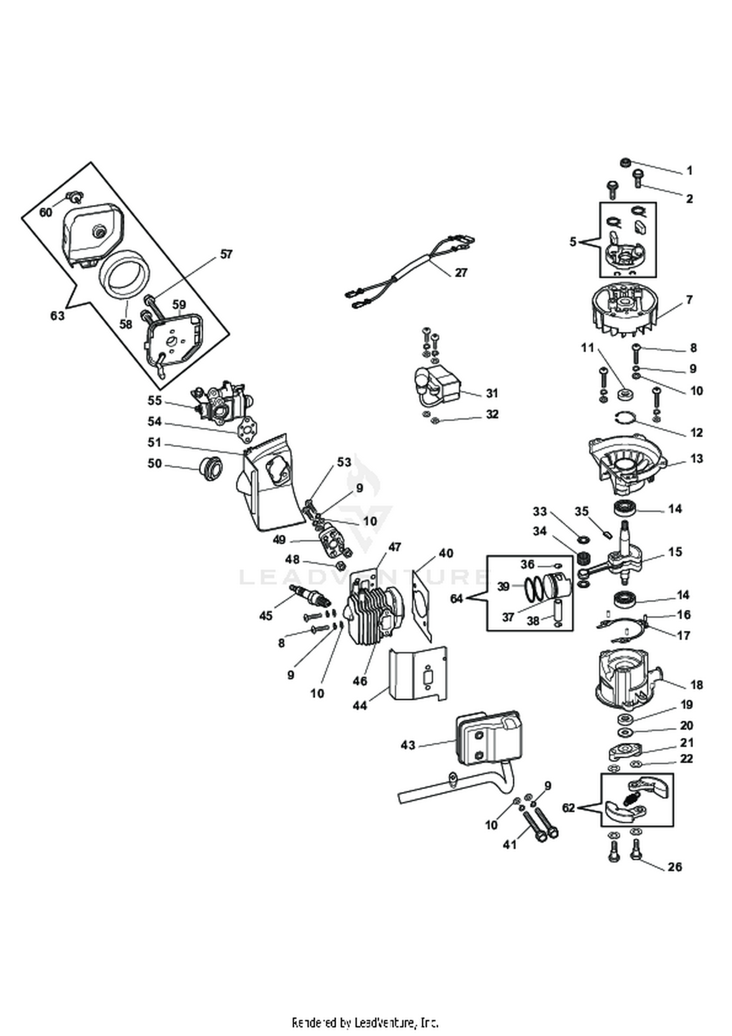 Crankshaft, Cylinder-Piston Assy, Carburetor