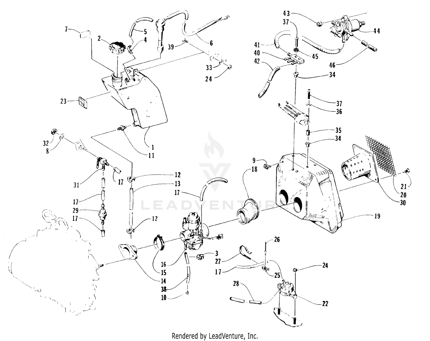 OIL TANK, CARBURETOR, FUEL PUMP, AND SILENCER [63881]