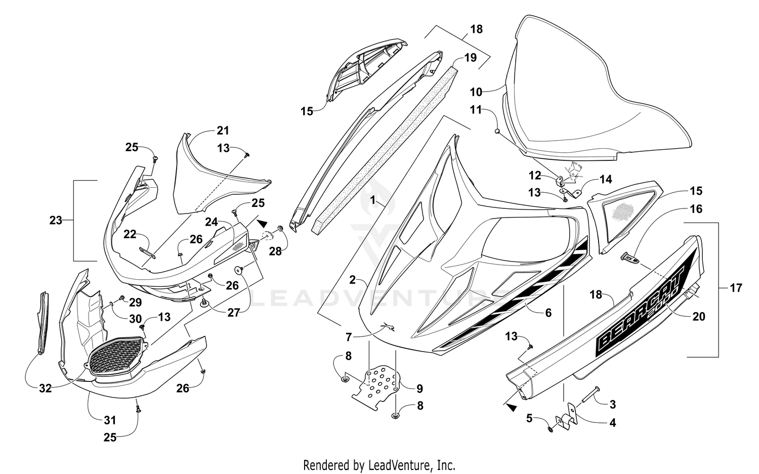 HOOD, WINDSHIELD, AND FRONT BUMPER ASSEMBLY [103155]