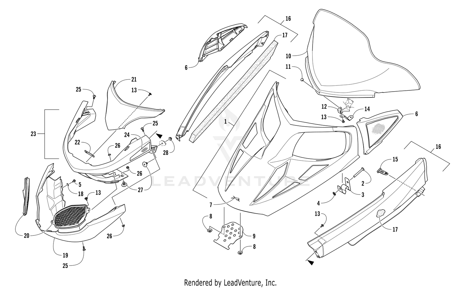 HOOD, WINDSHIELD, AND FRONT BUMPER ASSEMBLY [105582]