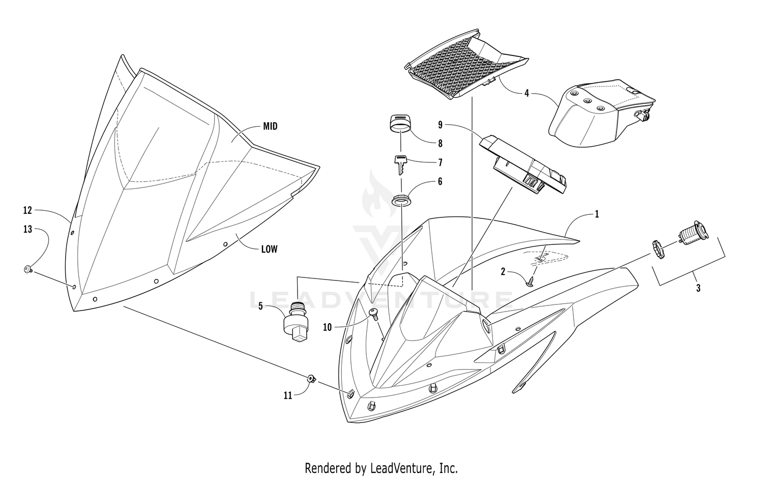 WINDSHIELD AND INSTRUMENTS ASSEMBLIES [105843]