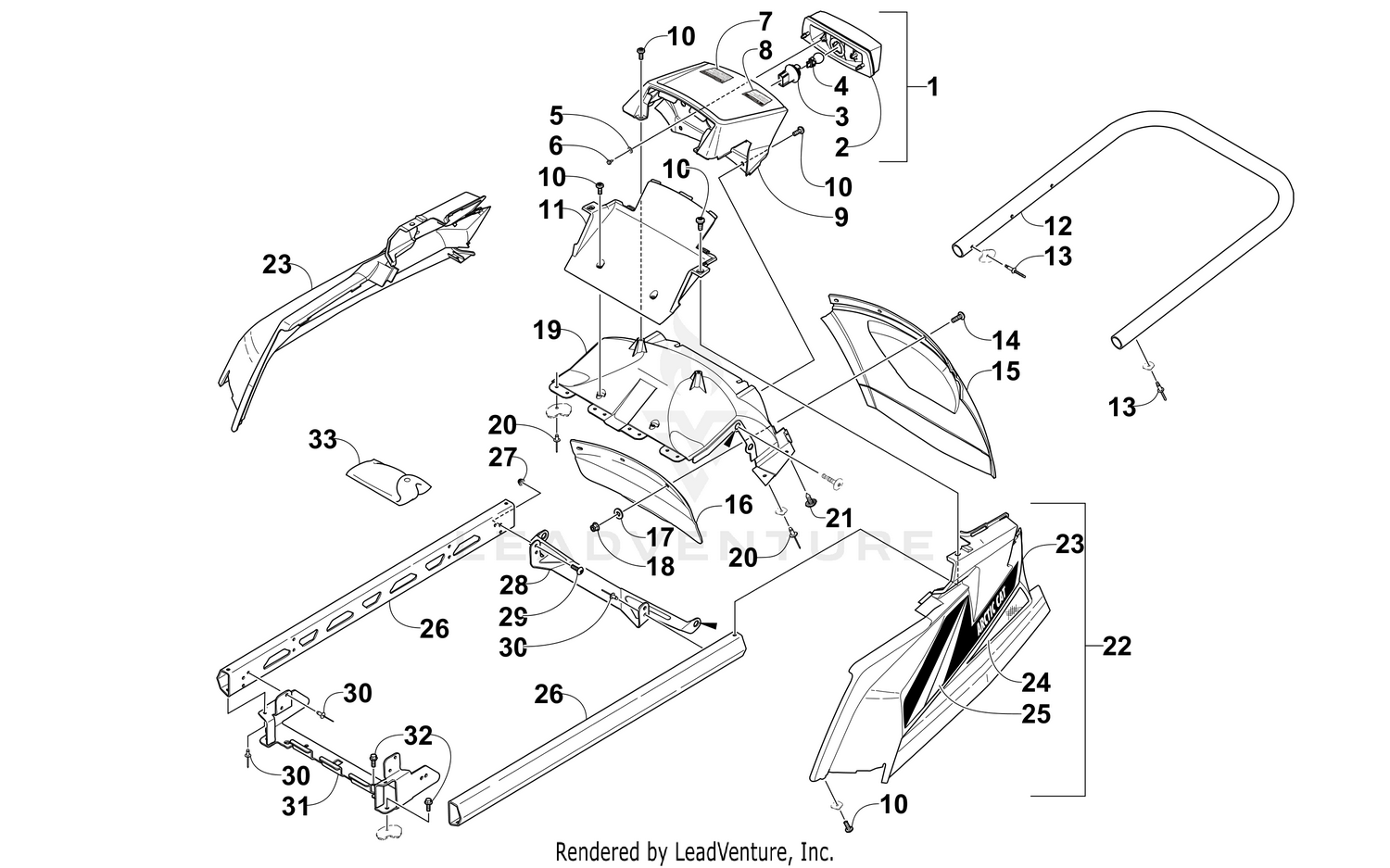 REAR BUMPER, RACK RAIL, SNOWFLAP, AND TAILLIGHT ASSEMBLY [101592]