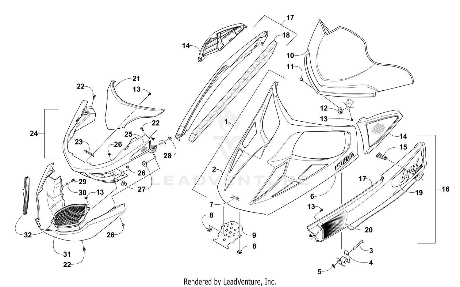 HOOD, WINDSHIELD, AND FRONT BUMPER ASSEMBLY [102985]