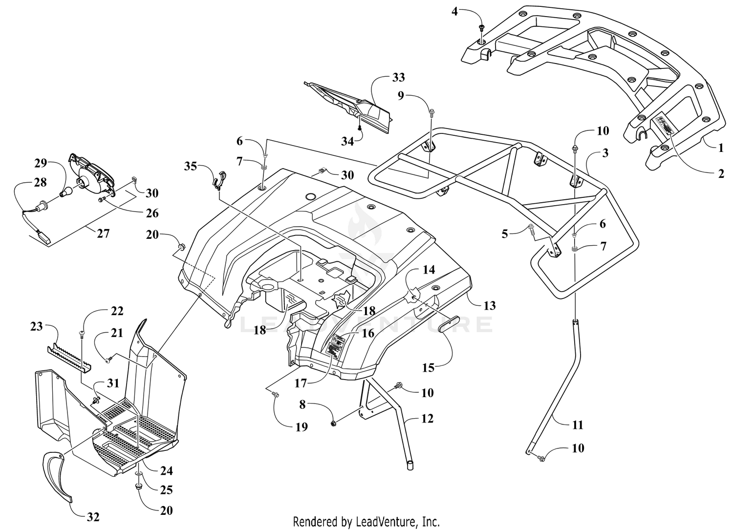 REAR BODY, RACK, AND TAILLIGHT ASSEMBLY [302359]