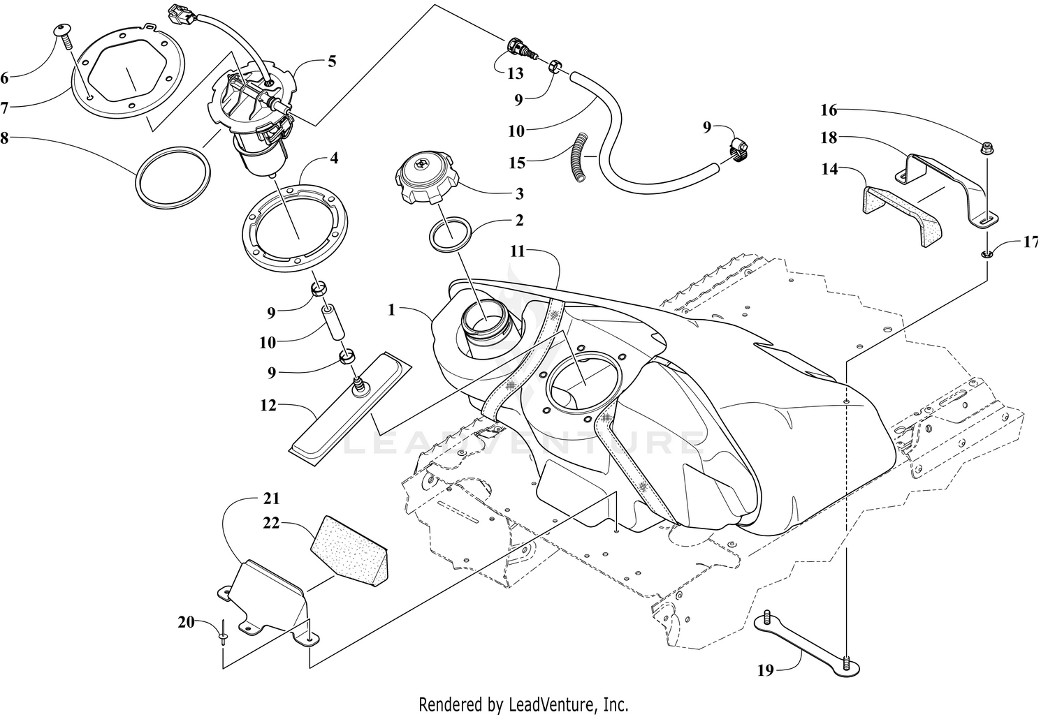 GAS TANK AND FUEL PUMP ASSEMBLY [108982]