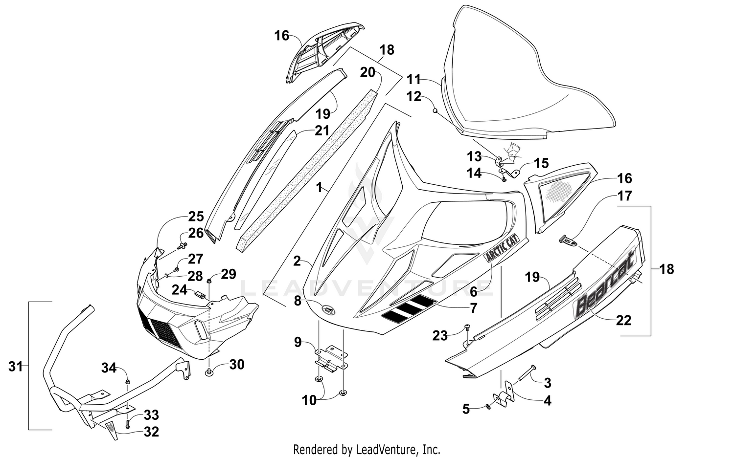 HOOD, WINDSHIELD, AND FRONT BUMPER ASSEMBLY [101620]
