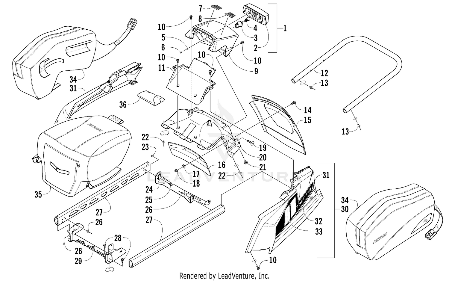 REAR BUMPER, RACK RAIL, SNOWFLAP, AND TAILLIGHT ASSEMBLY [99344]