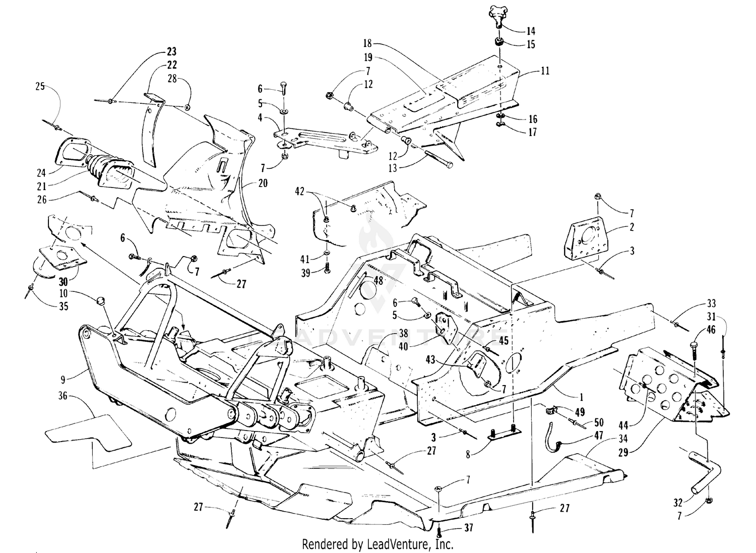 FRONT FRAME, BELLY PAN AND FOOTREST ASSEMBLY [63991]