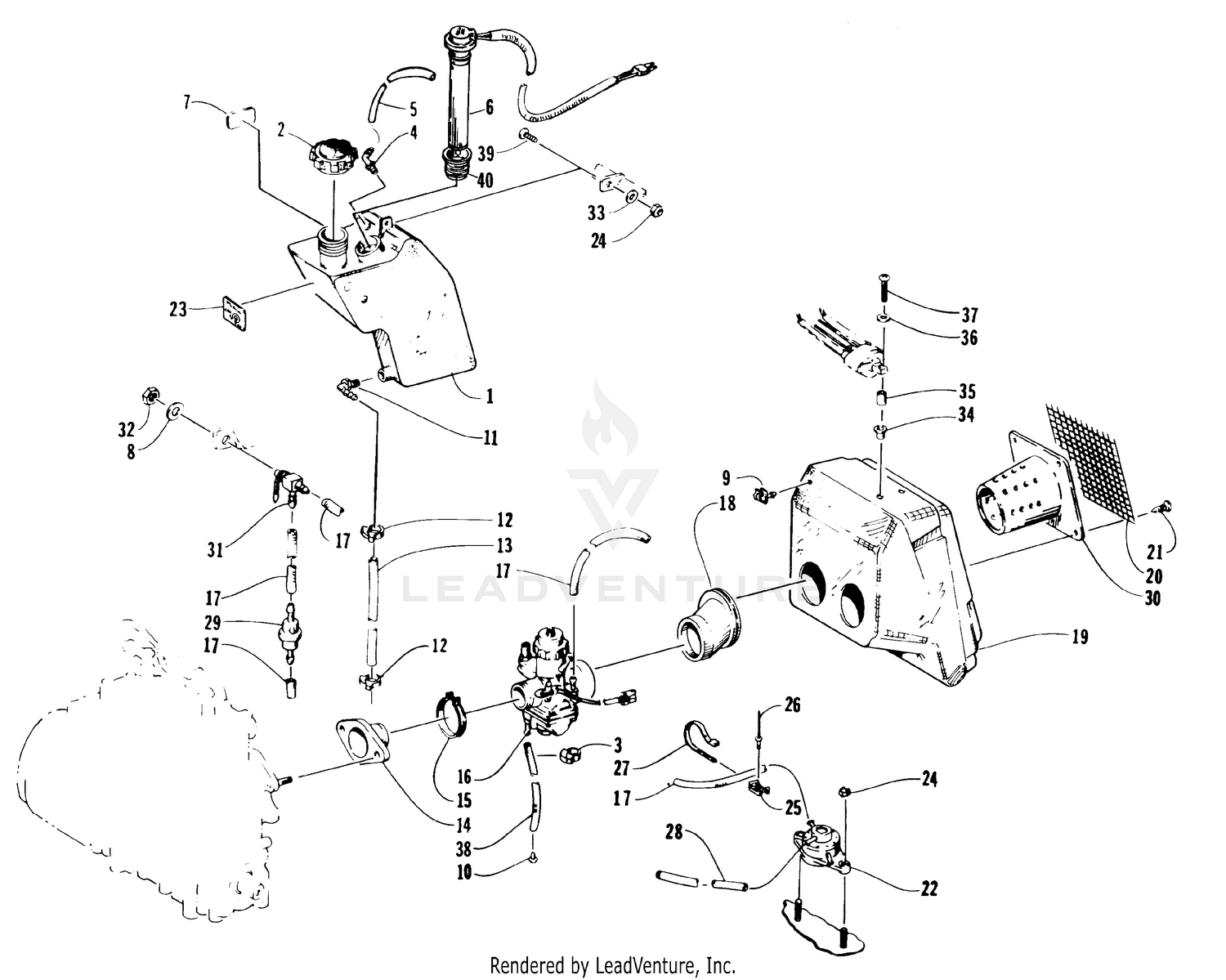 OIL TANK, CARBURETOR, FUEL PUMP, AND SILENCER [63580]