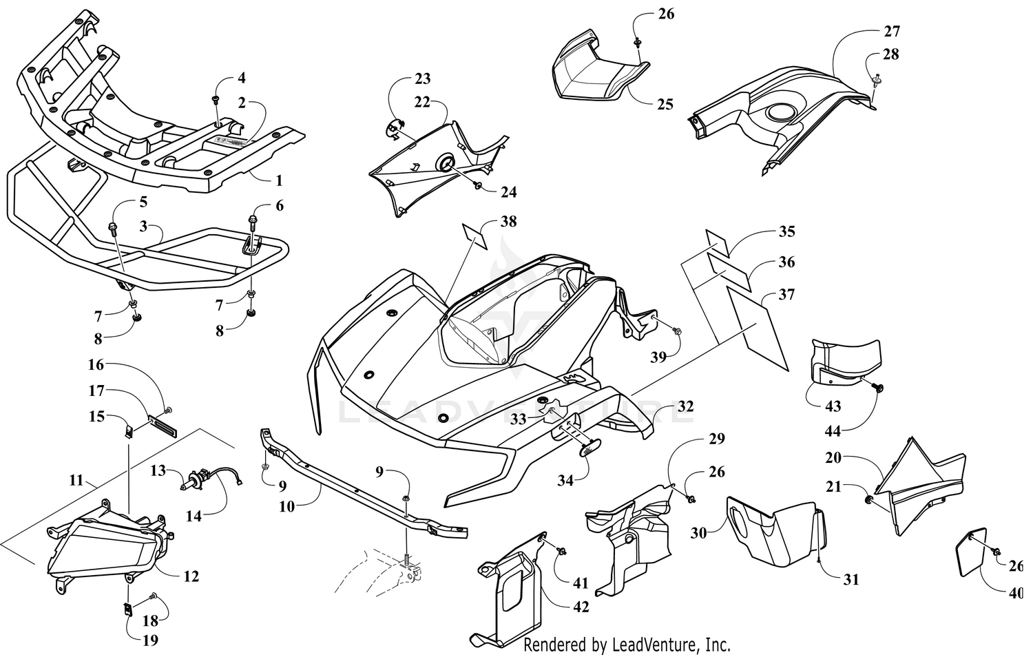 FRONT BODY, RACK, AND HEADLIGHT ASSEMBLY [302357]