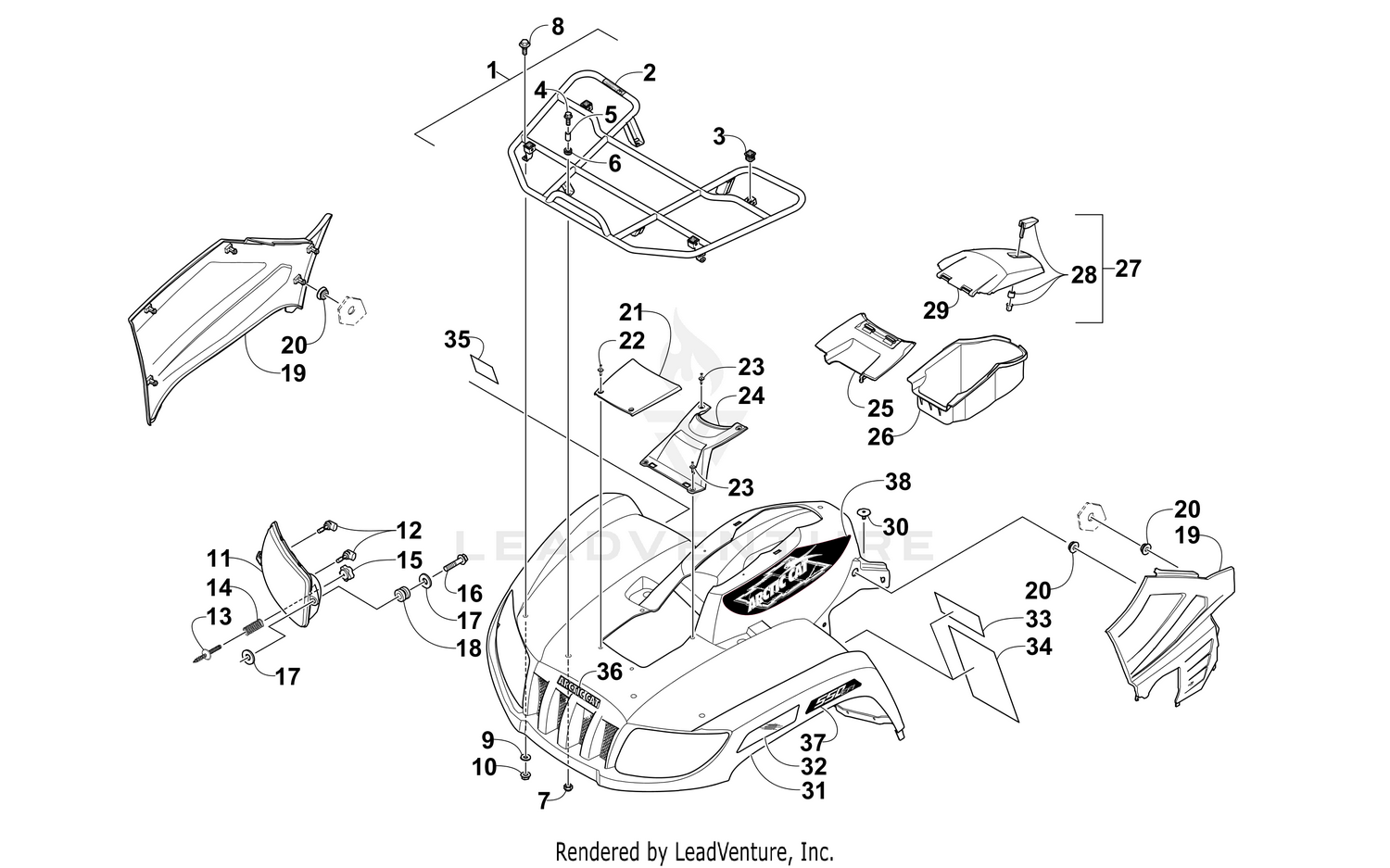 FRONT RACK, BODY PANEL, AND HEADLIGHT ASSEMBLIES [300194]