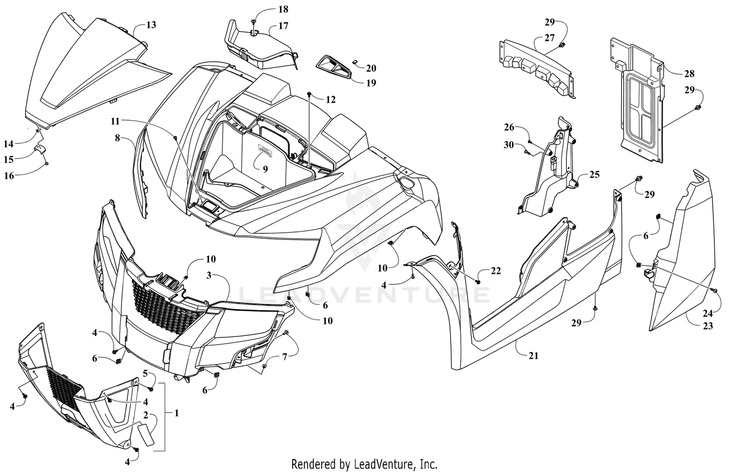 GRILLE, FRONT BODY PANEL, AND SIDE PANEL ASSEMBLY [304004]