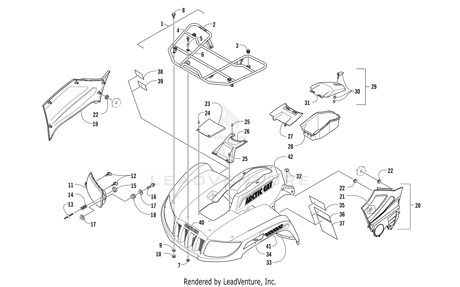 FRONT RACK, BODY PANEL, AND HEADLIGHT ASSEMBLIES [301742]