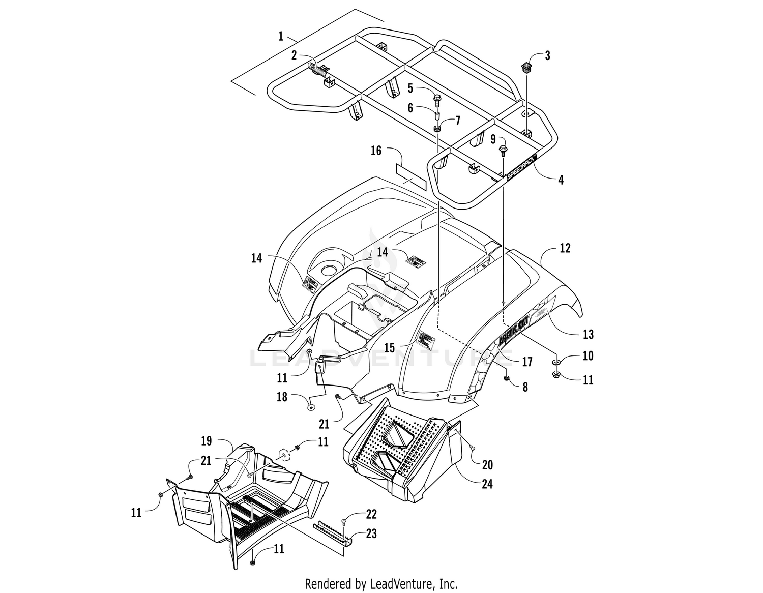 REAR RACK, BODY PANEL, AND FOOTWELL ASSEMBLIES [301818]