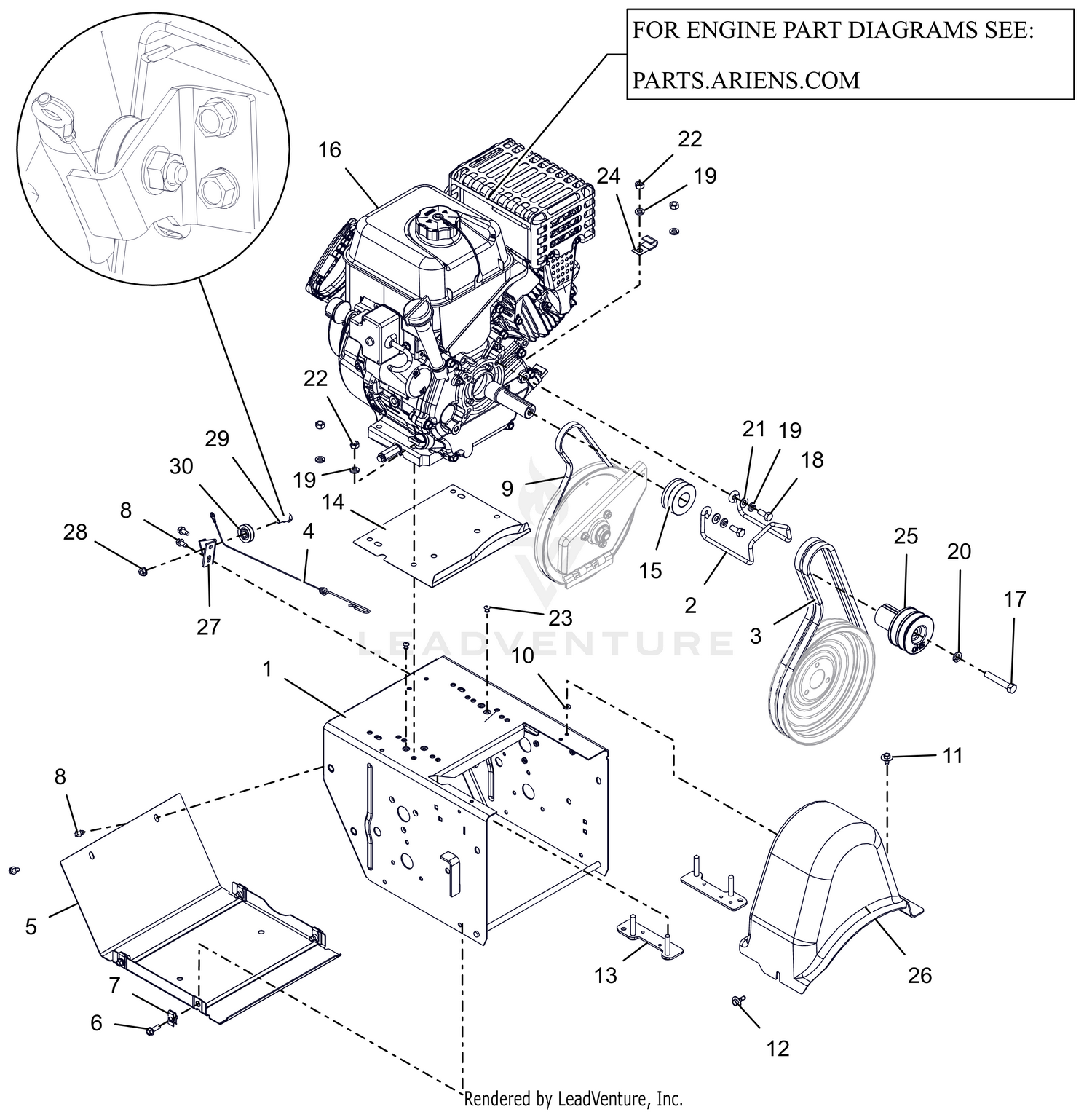Engine Frame and  Belt Drive - AX 291 CE
