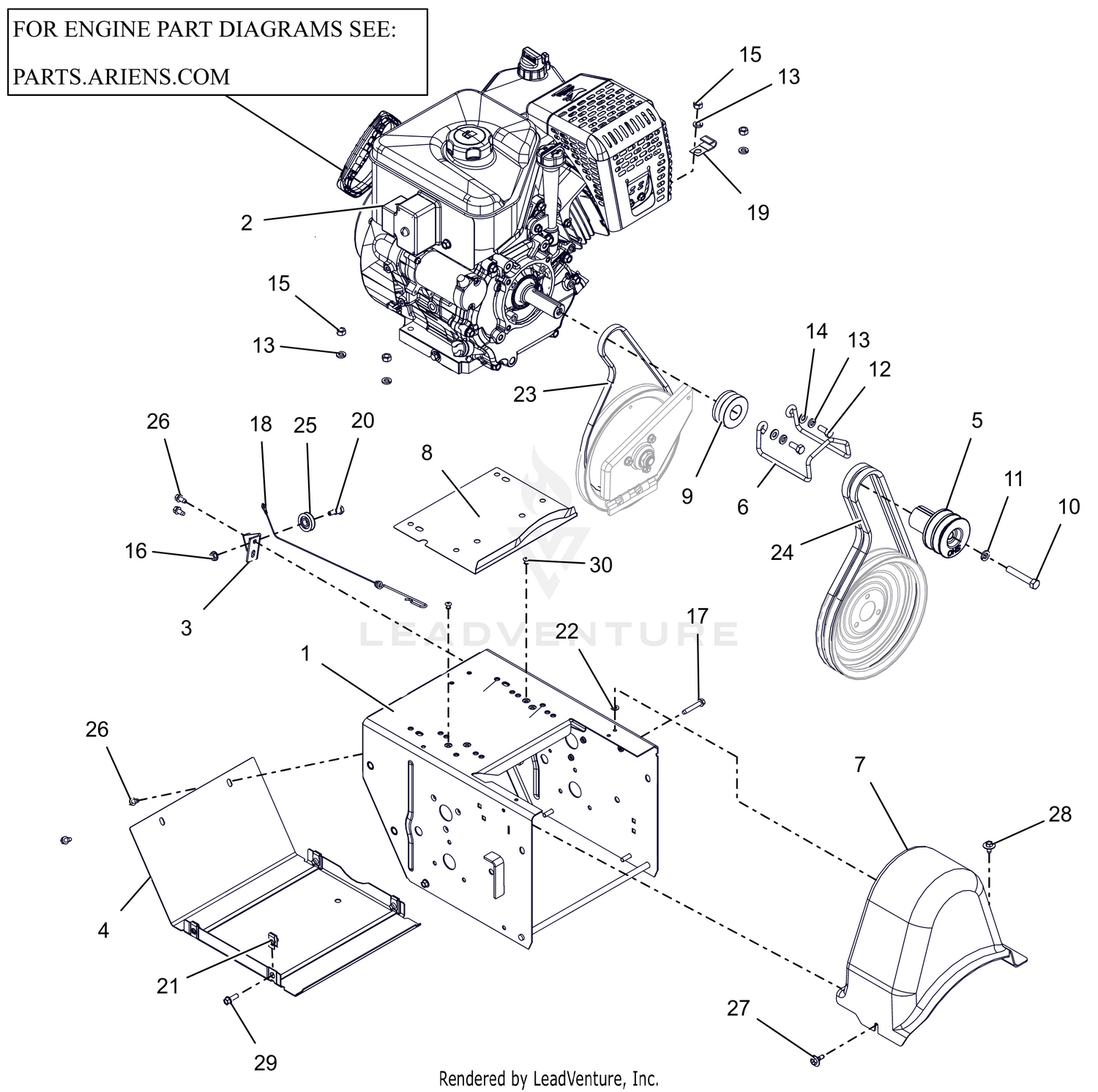 Engine, Frame and Belt Drive - 28" Track