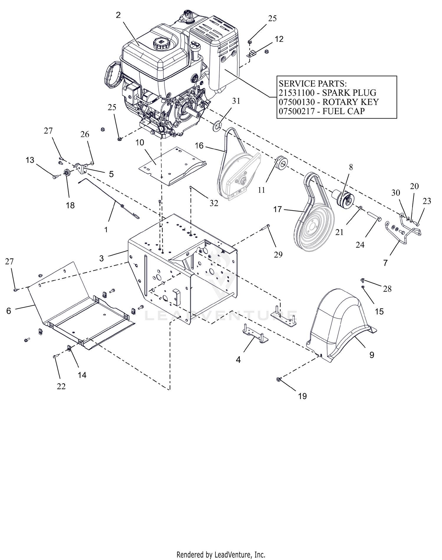 Engine (240V), Frame and Belt Drive