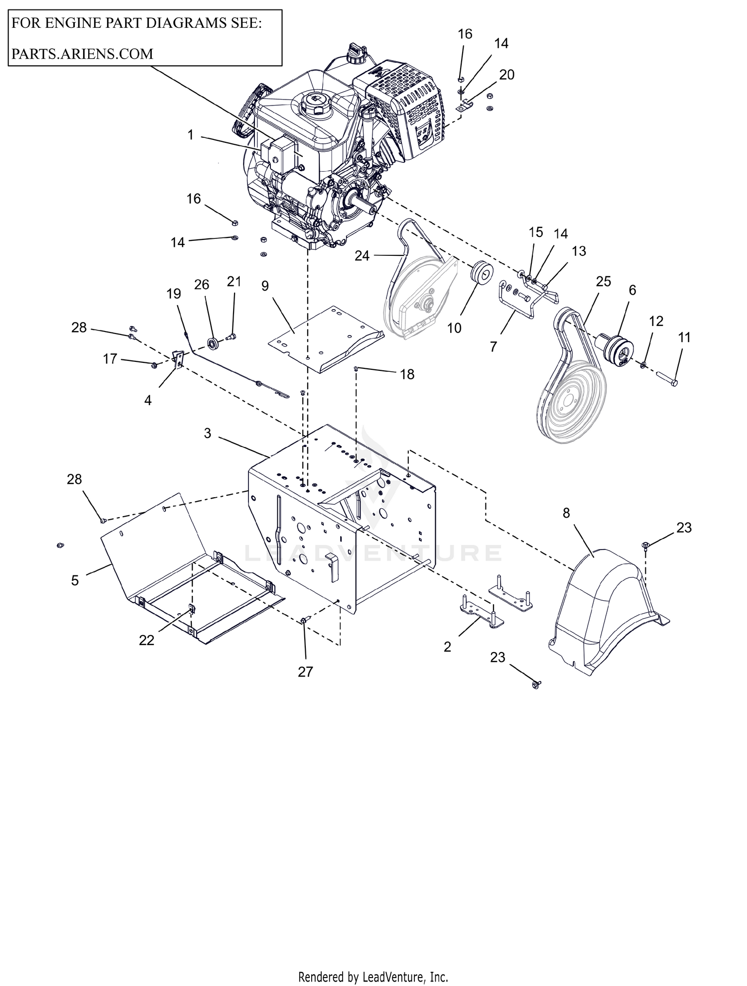 Engine, Frame and Belt Drive – 24"
