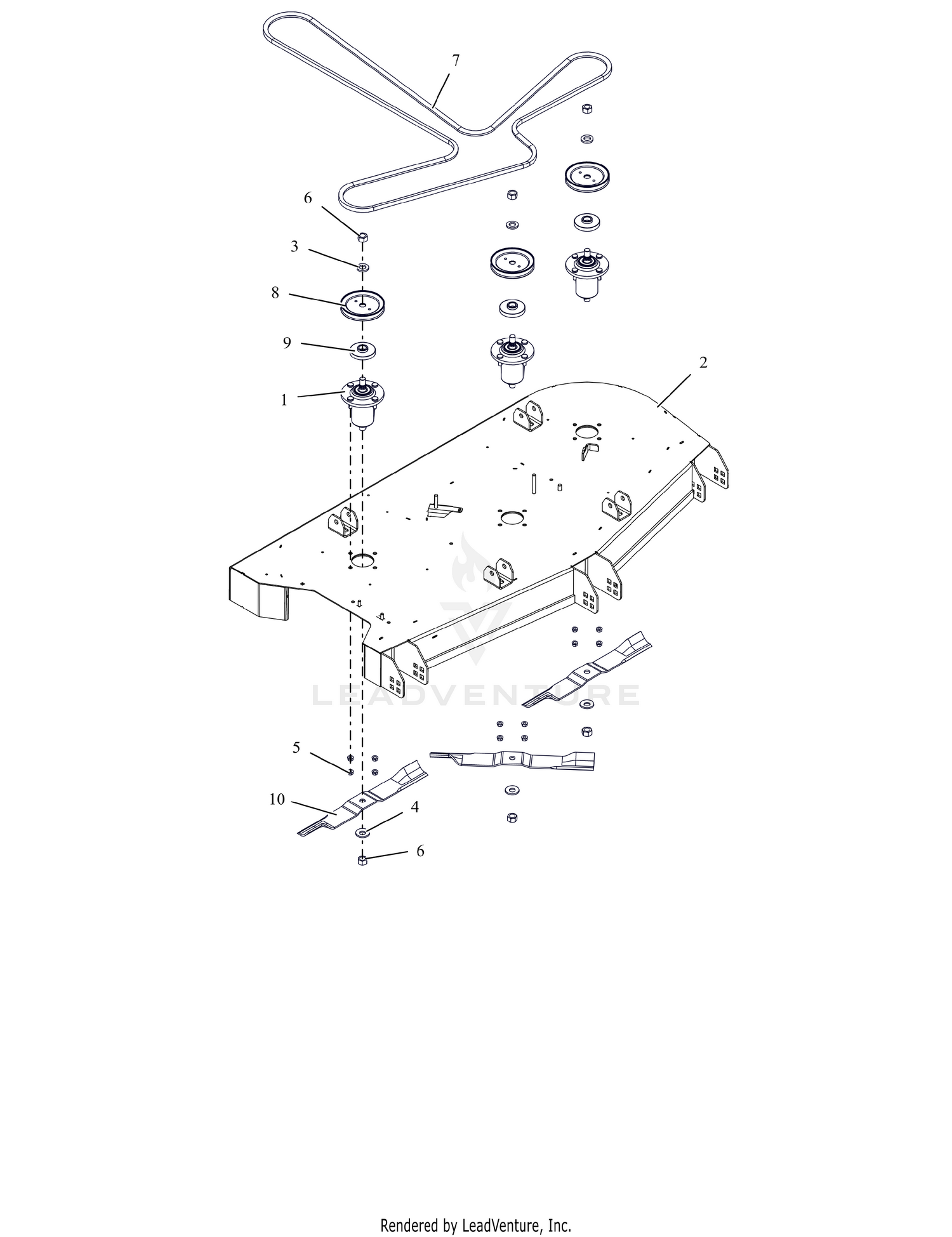 Deck, Belt, Blades and Spindles – 52"