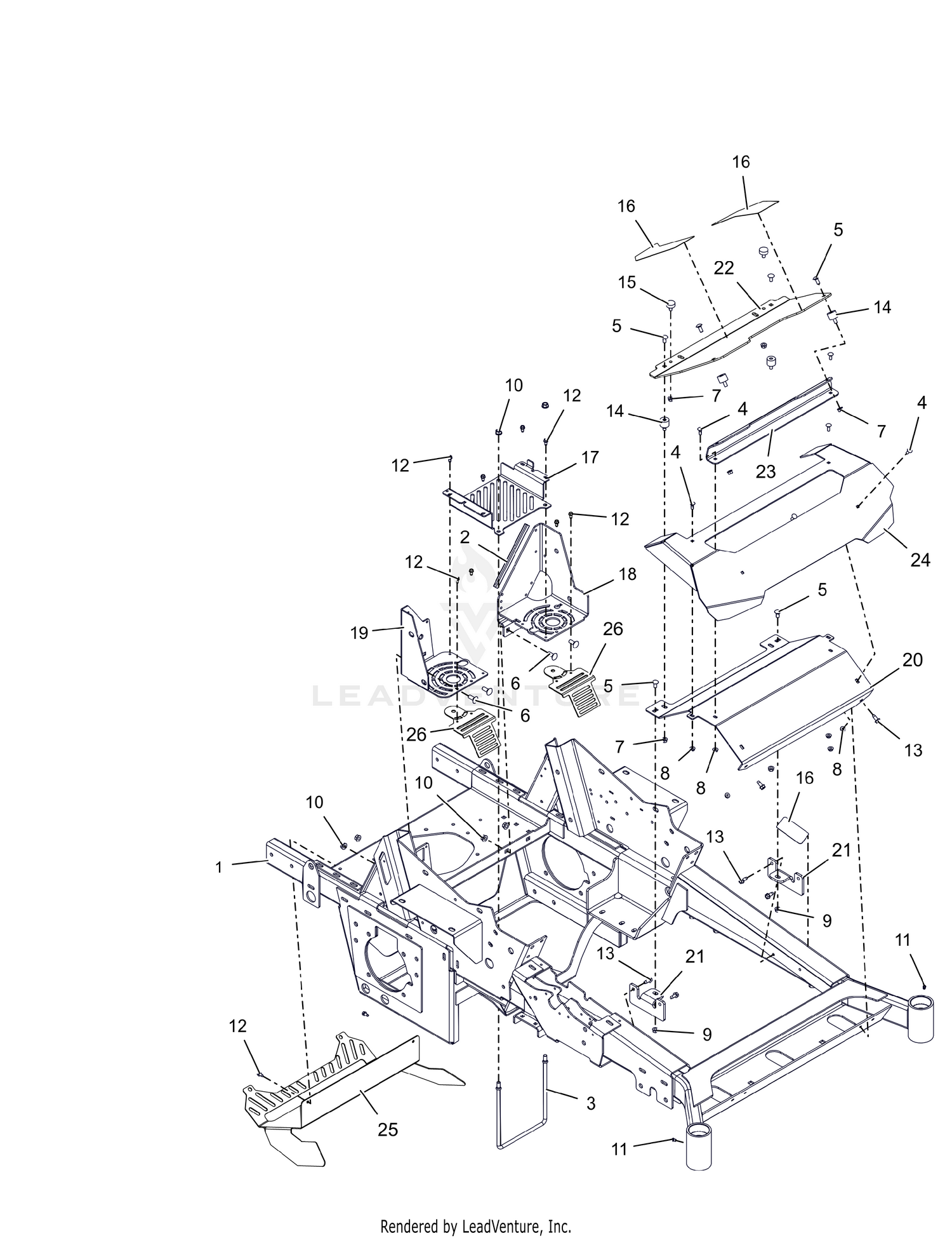 Frame, Front Bumper and Battery Tray