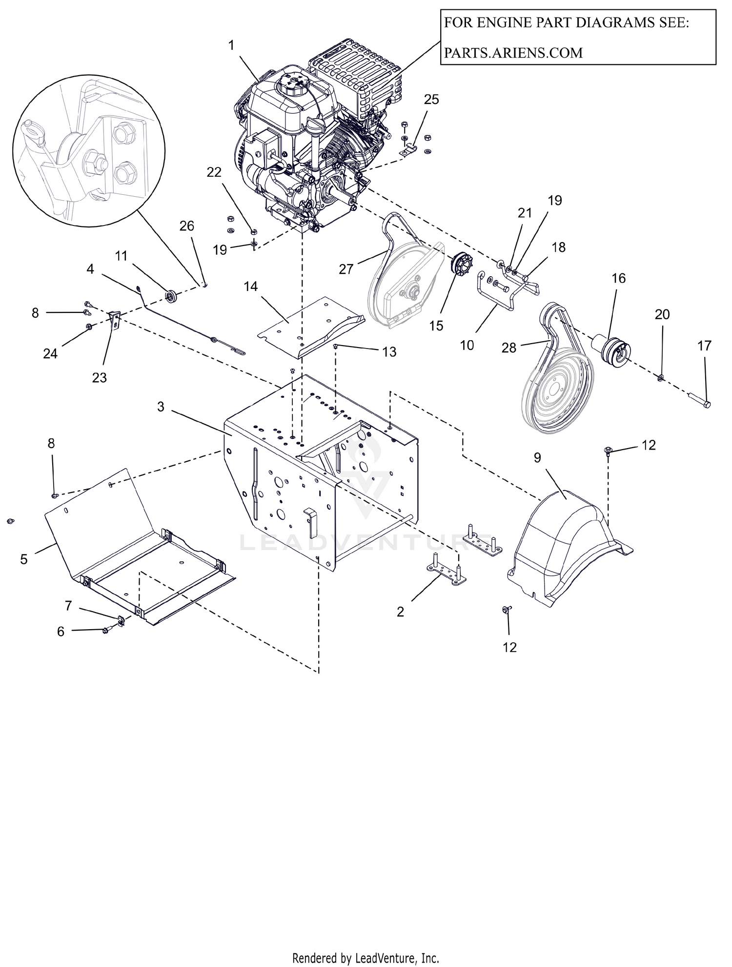 Engine, Frame and Belt Drive - AX 254