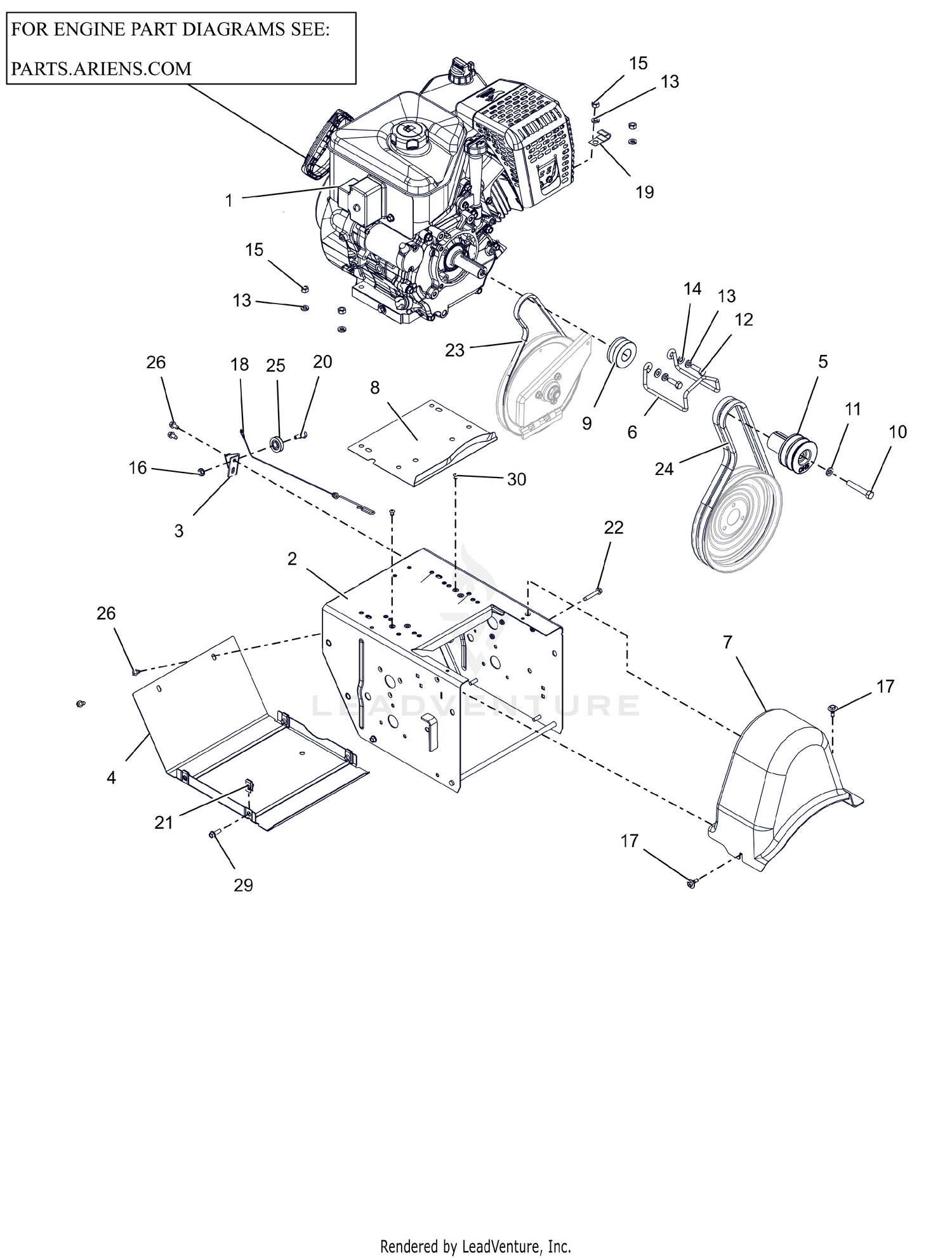 Engine Frame and Belt Drive - 28" Track