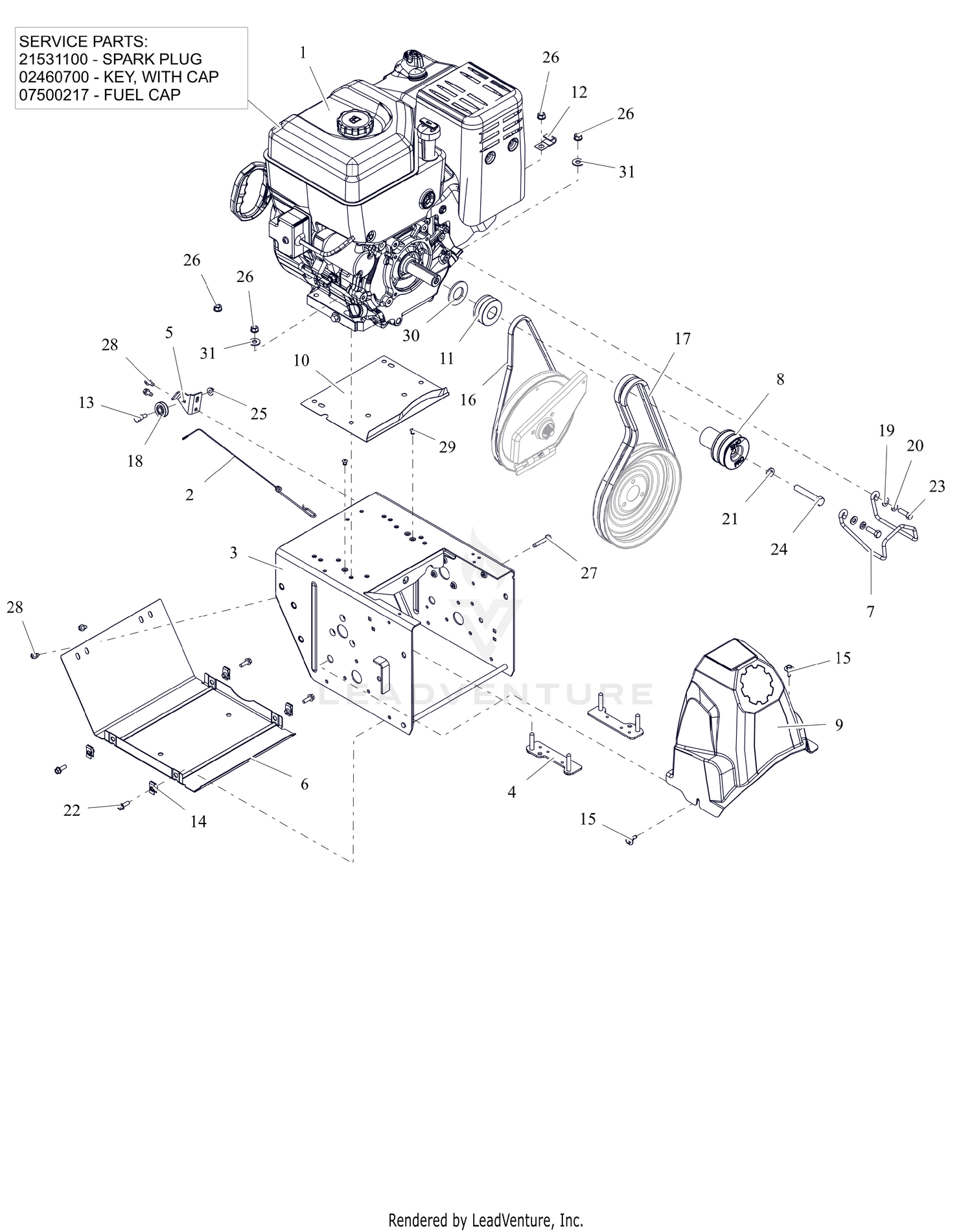 Engine, Frame and Belt Drive