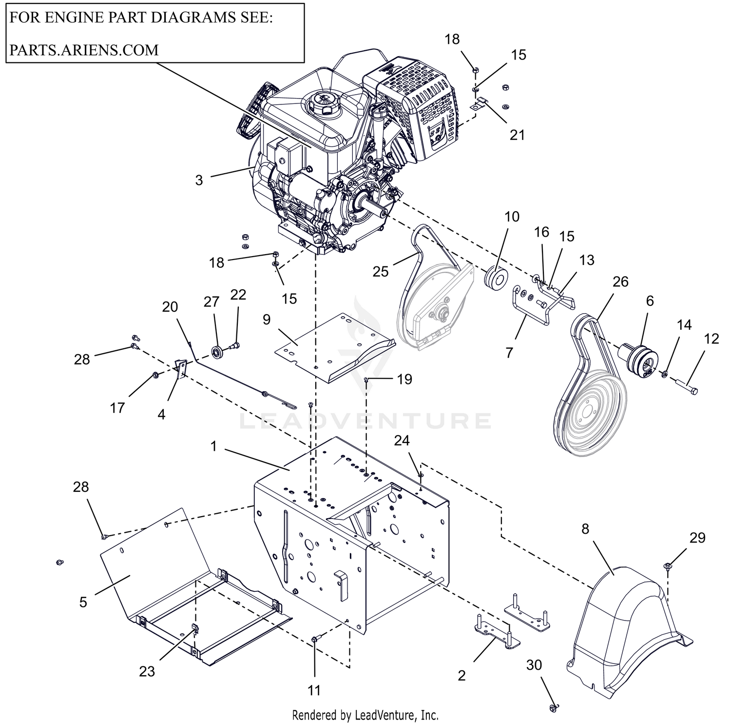 Engine, Frame and Belt Drive - 24" EFI CE