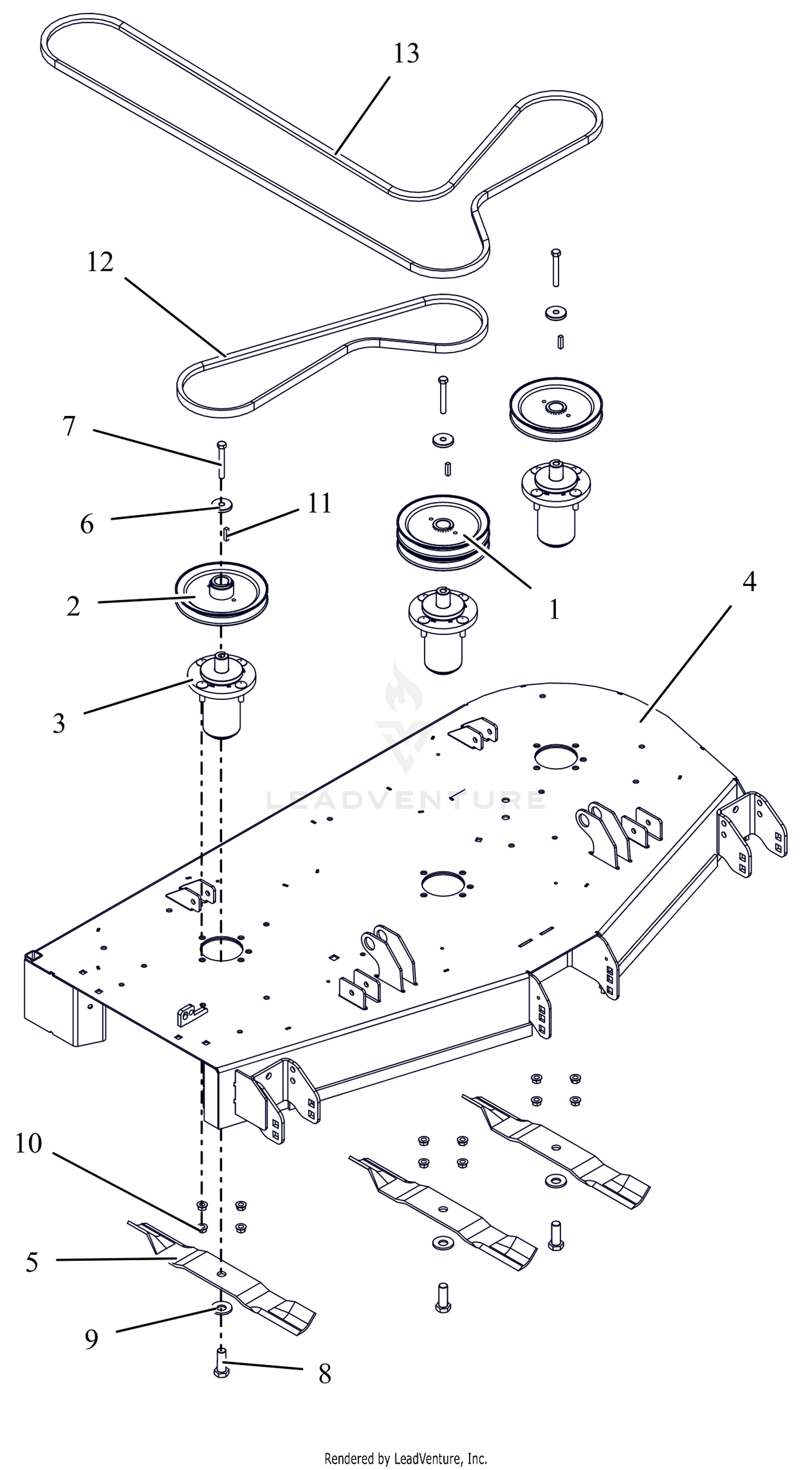 Deck, Belts, Blades and Spindles - 52" - SD