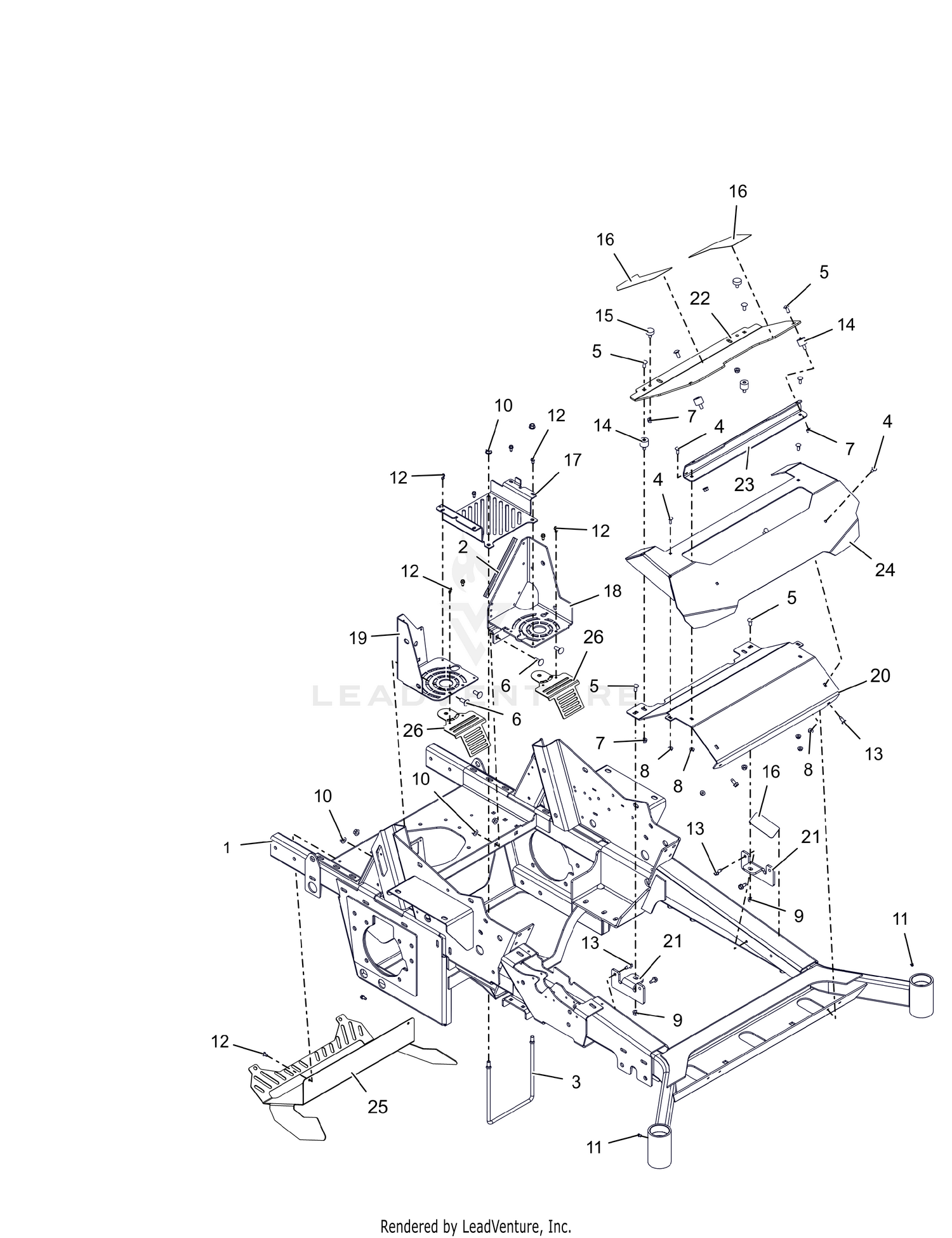 Frame, Front Bumper and Battery Tray - 72"
