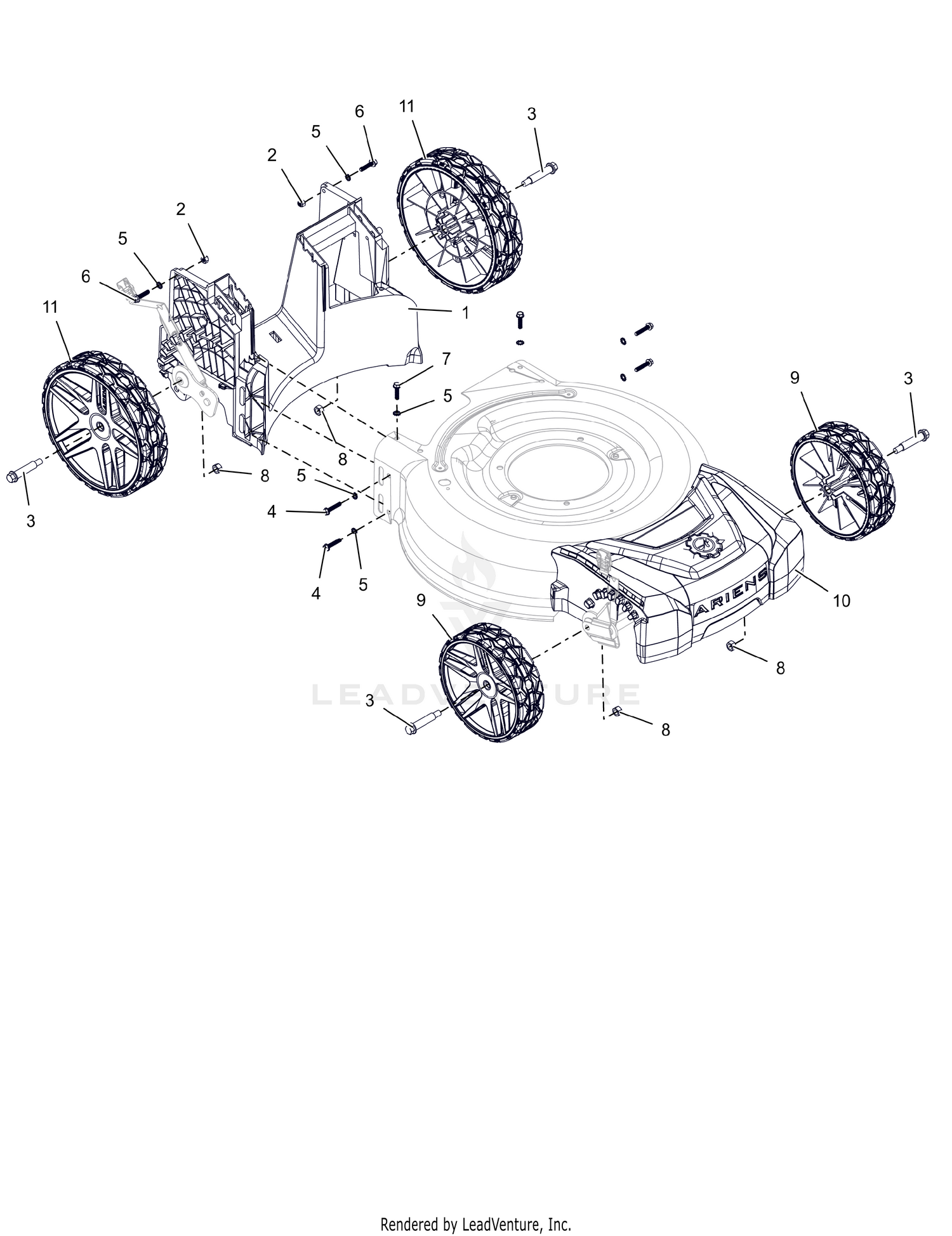 Wheels, Front Cover and Baffle