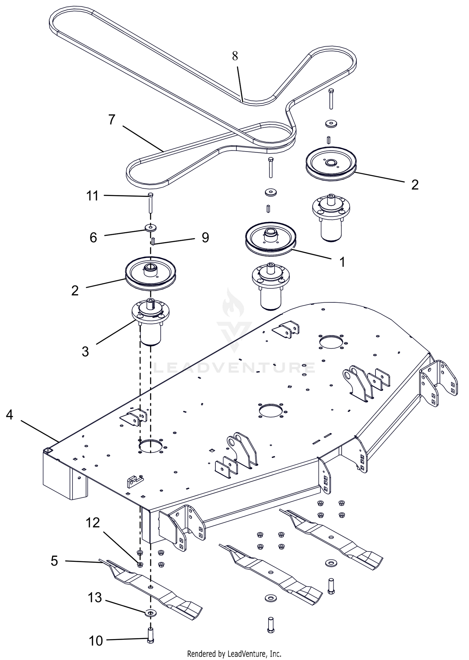 Deck, Belts, Blades and Spindles - 52"