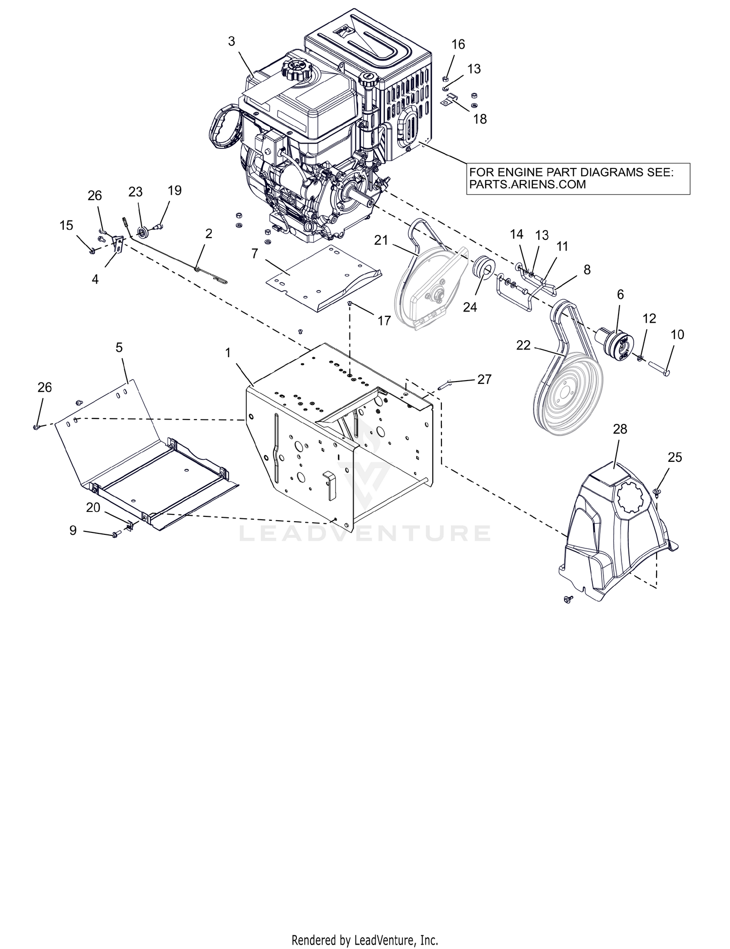 Engine, Frame and Belt Drive – 28" – Track
