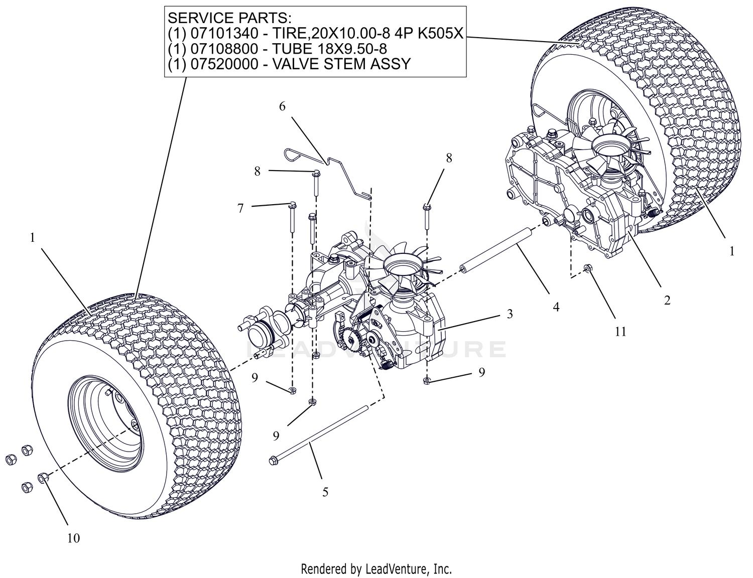 Rear Tires and Transaxles - 48", 52", and 60"