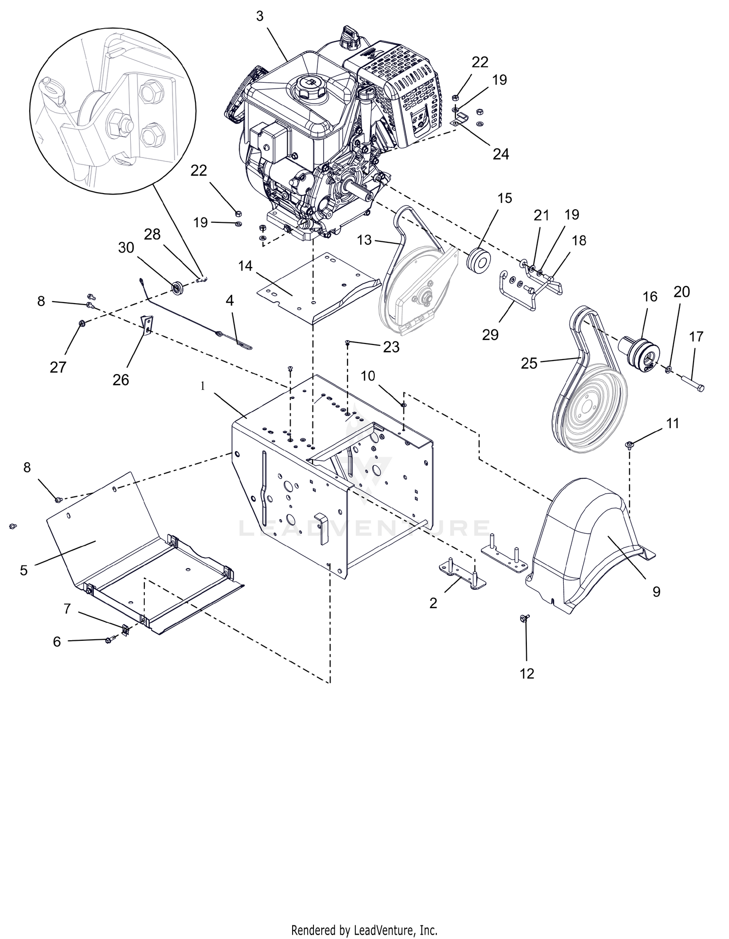 Engine, Frame And Belt Drive - AX306 (SHO)
