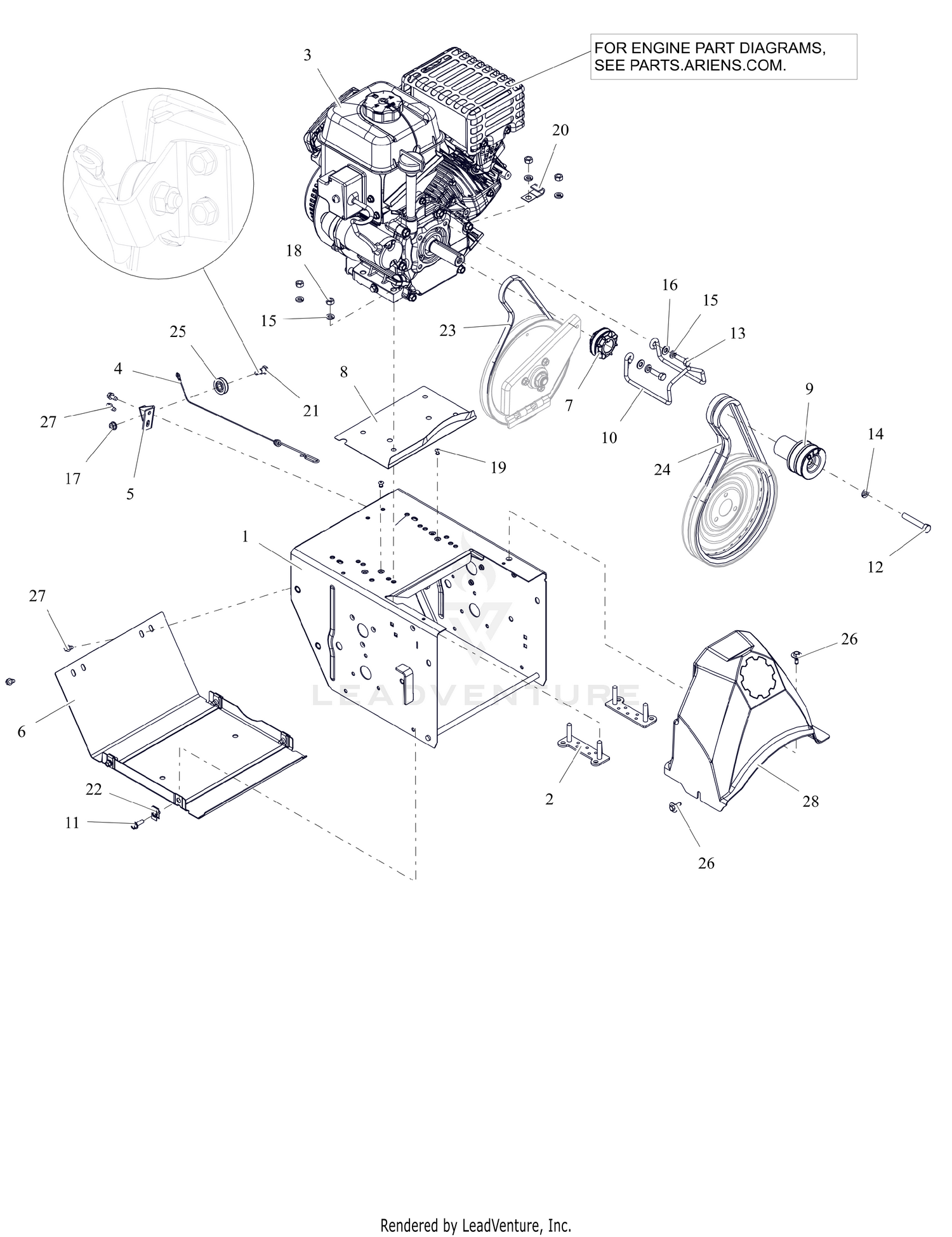 Engine, Frame and Belt Drive - AX254