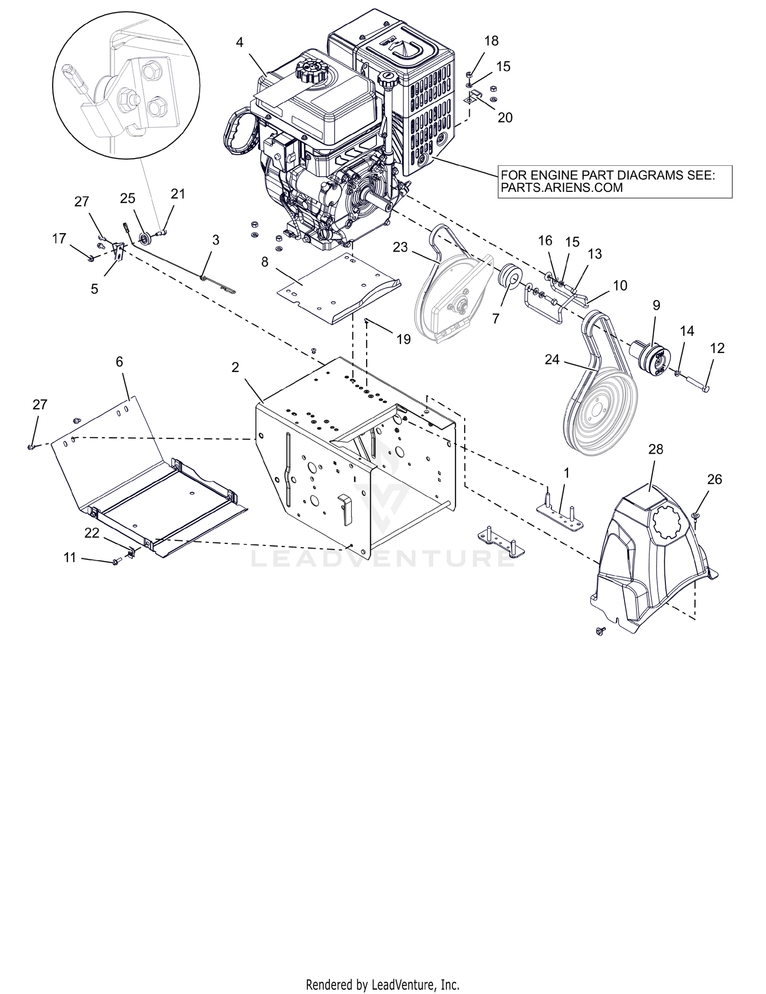 Engine, Frame and Belt Drive
