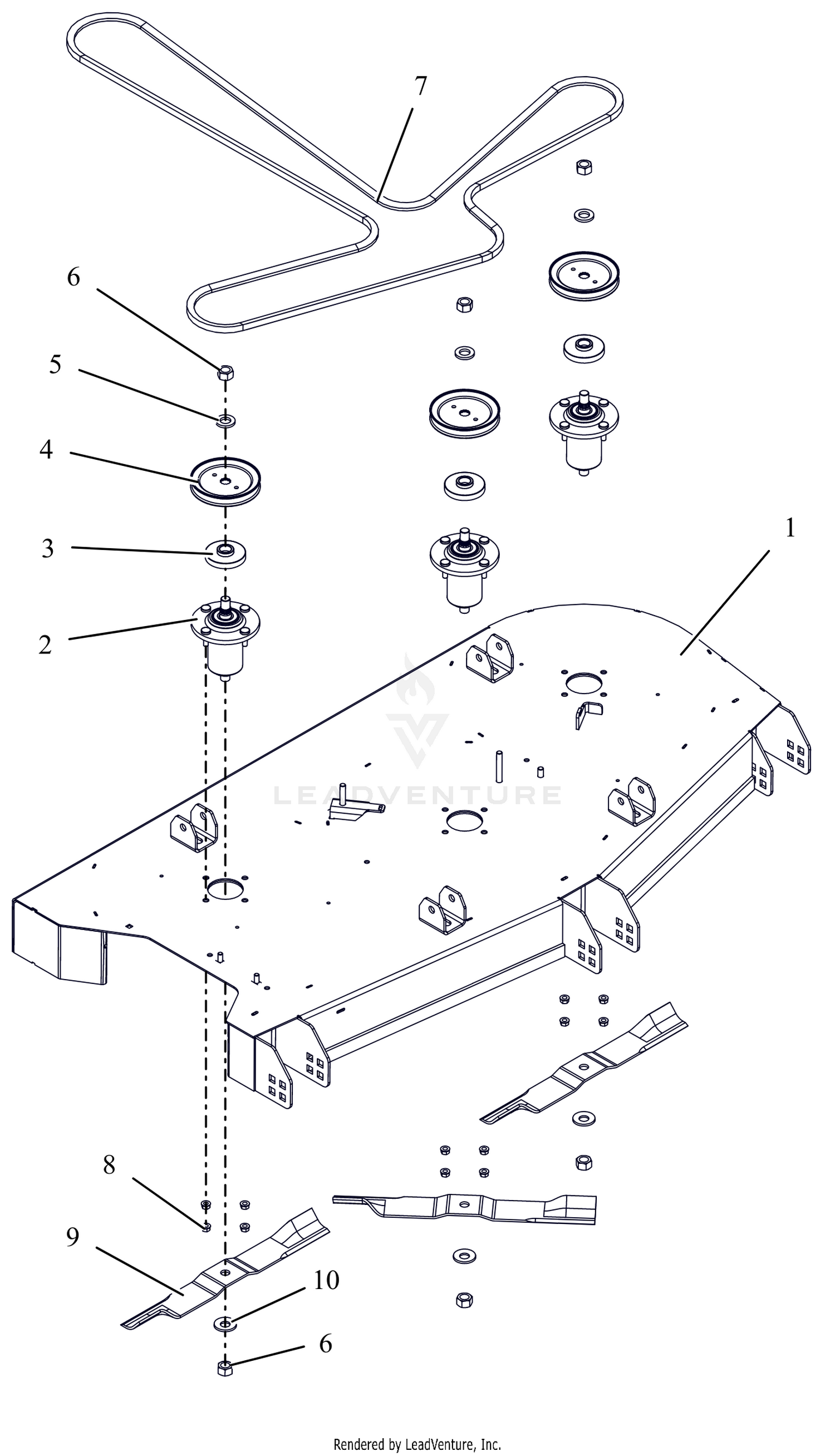 Deck, Belt, Blades, and Spindles