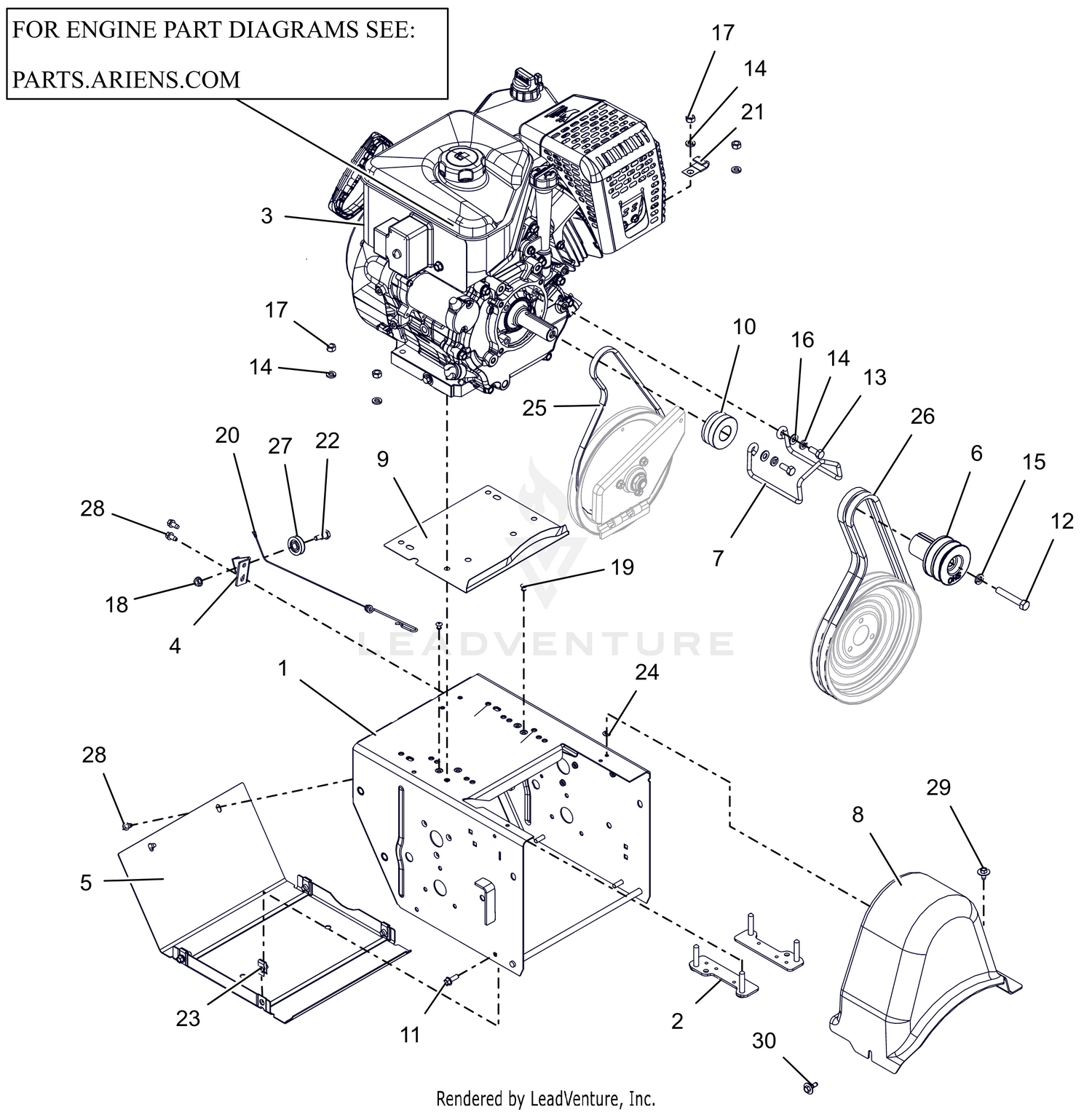 Engine, Frame and Belt Drive - 30"