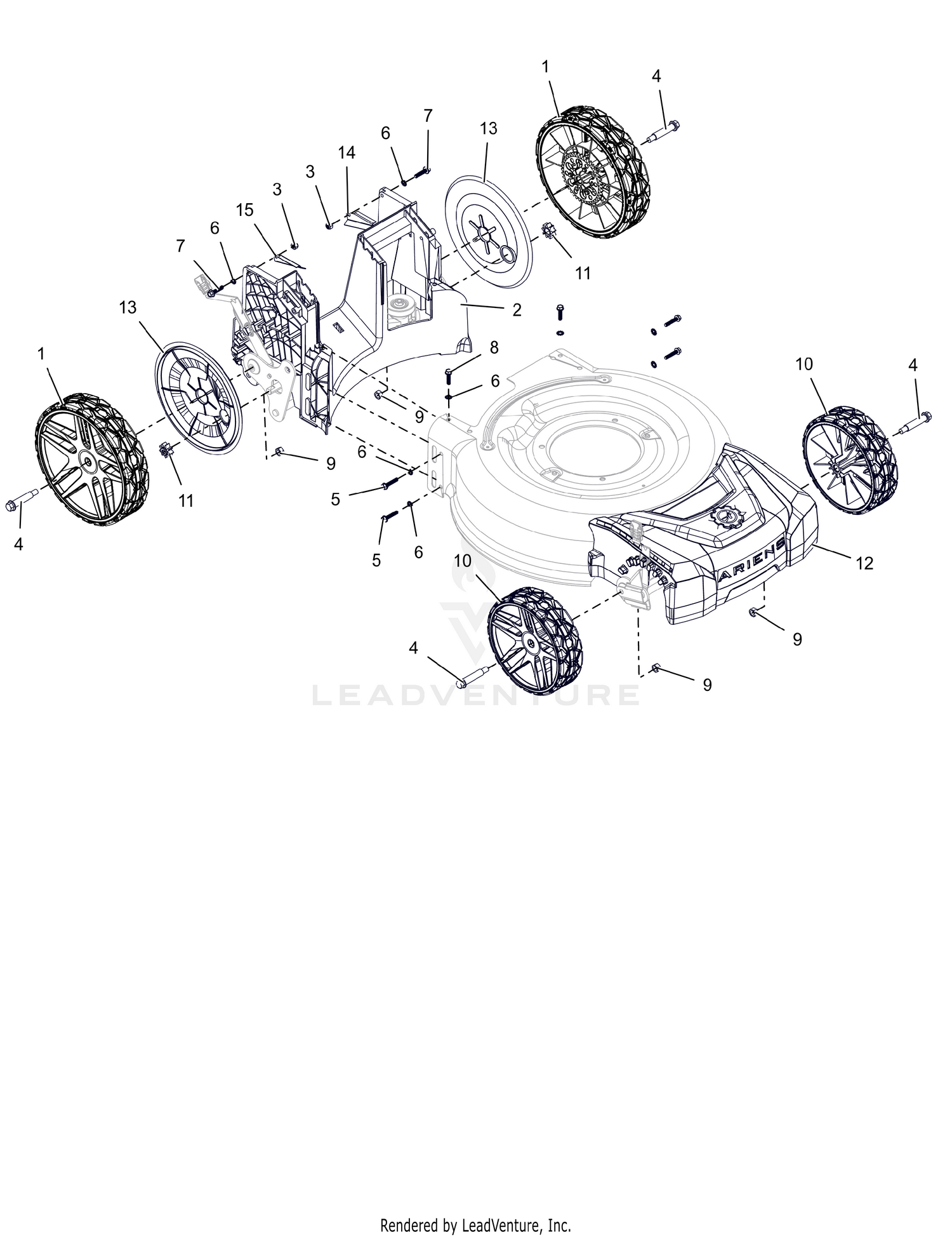 Wheels, Front Cover and Baffle