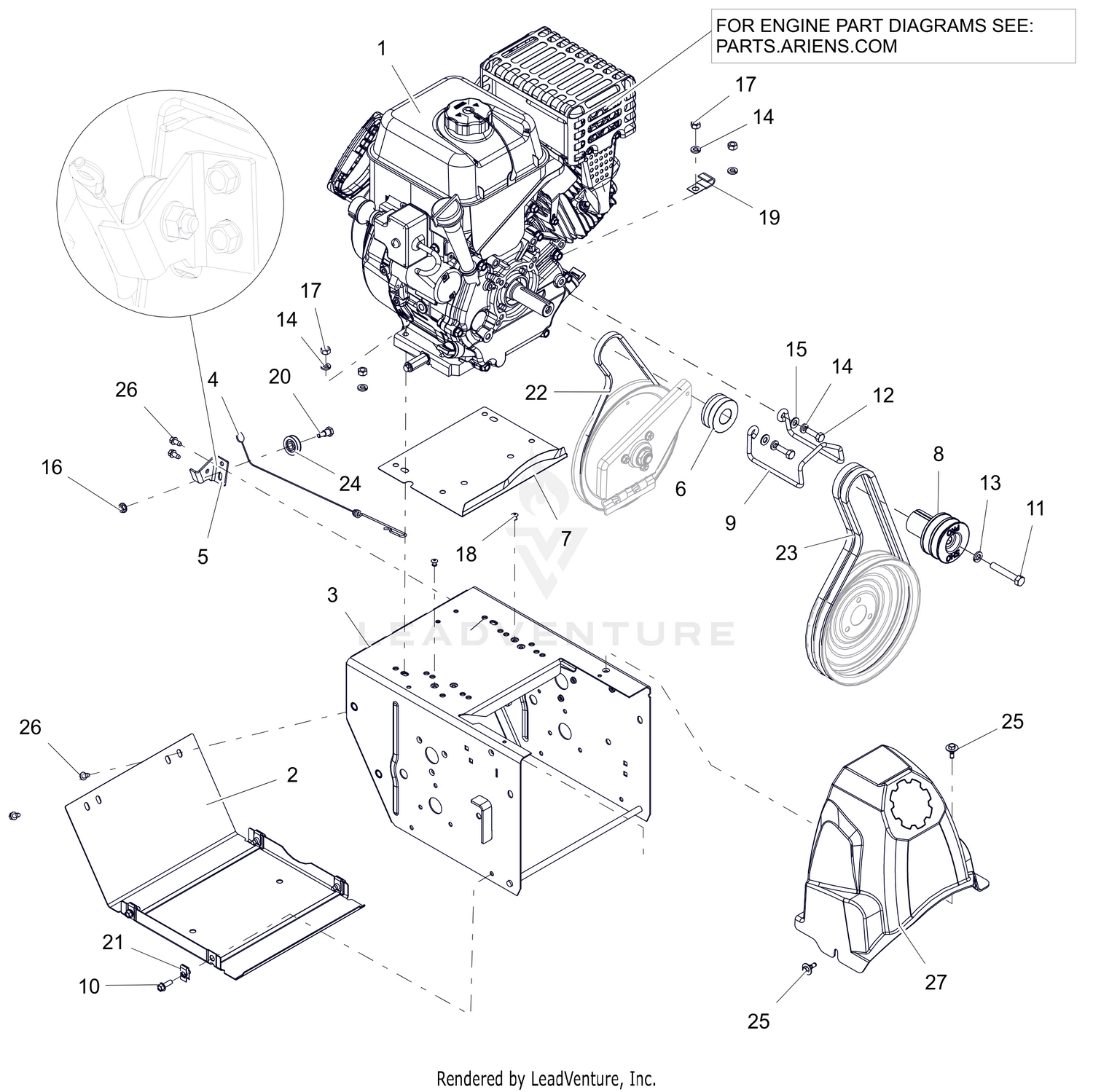 Engine, Frame and Belt Drive