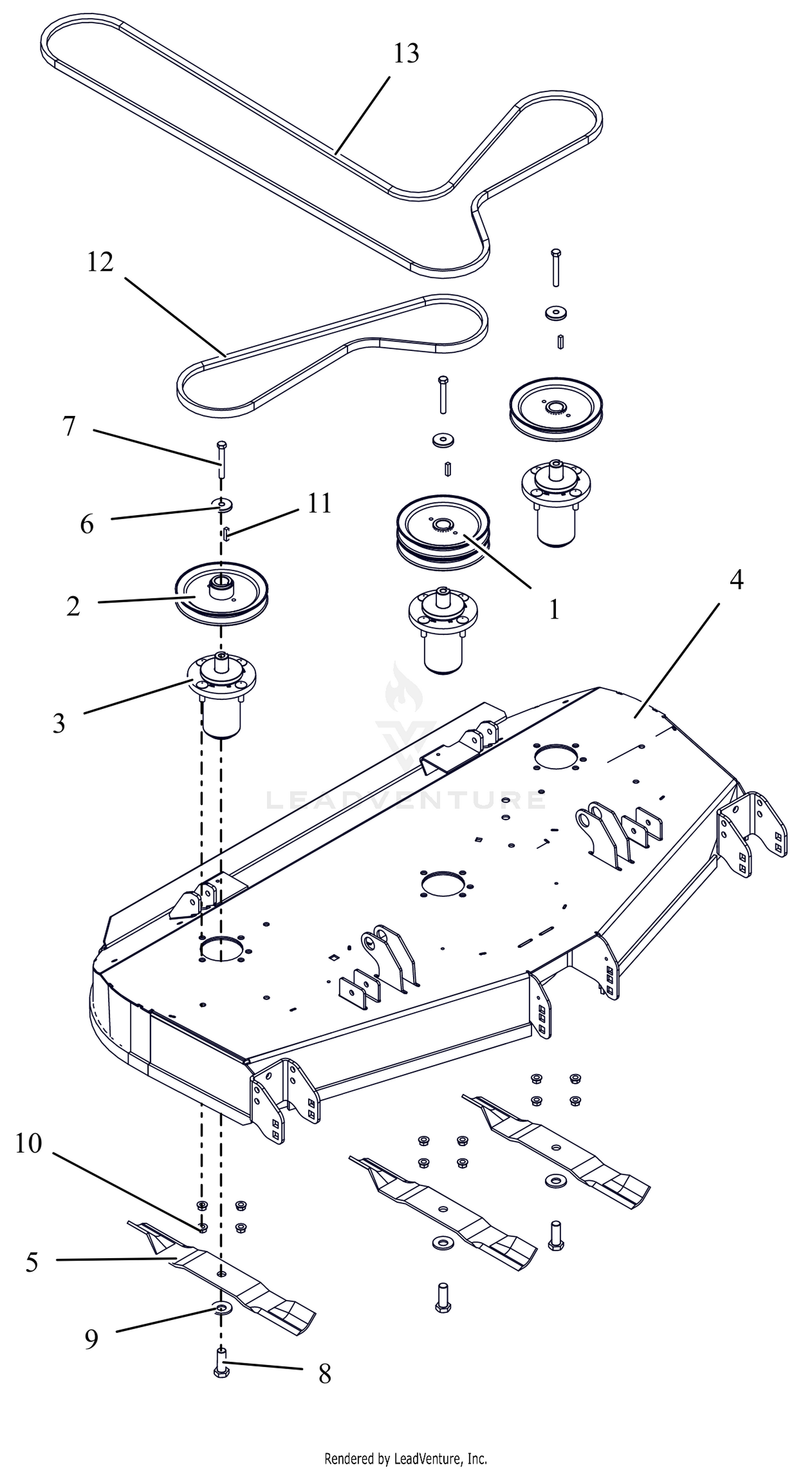 Deck, Belts, Blades and Spindles - 52" - RD