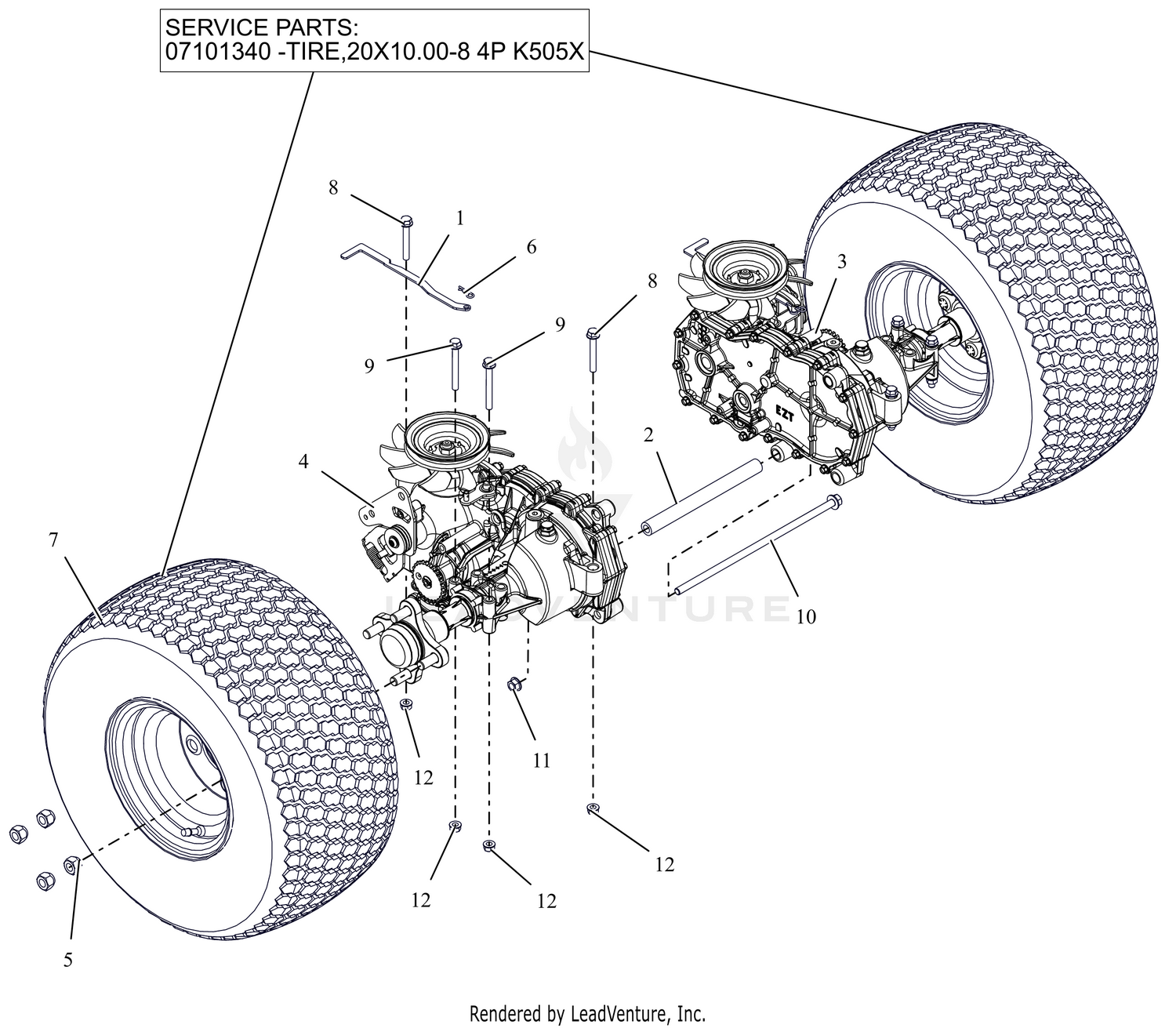 Rear Tires and Transaxles - 52" and 60"