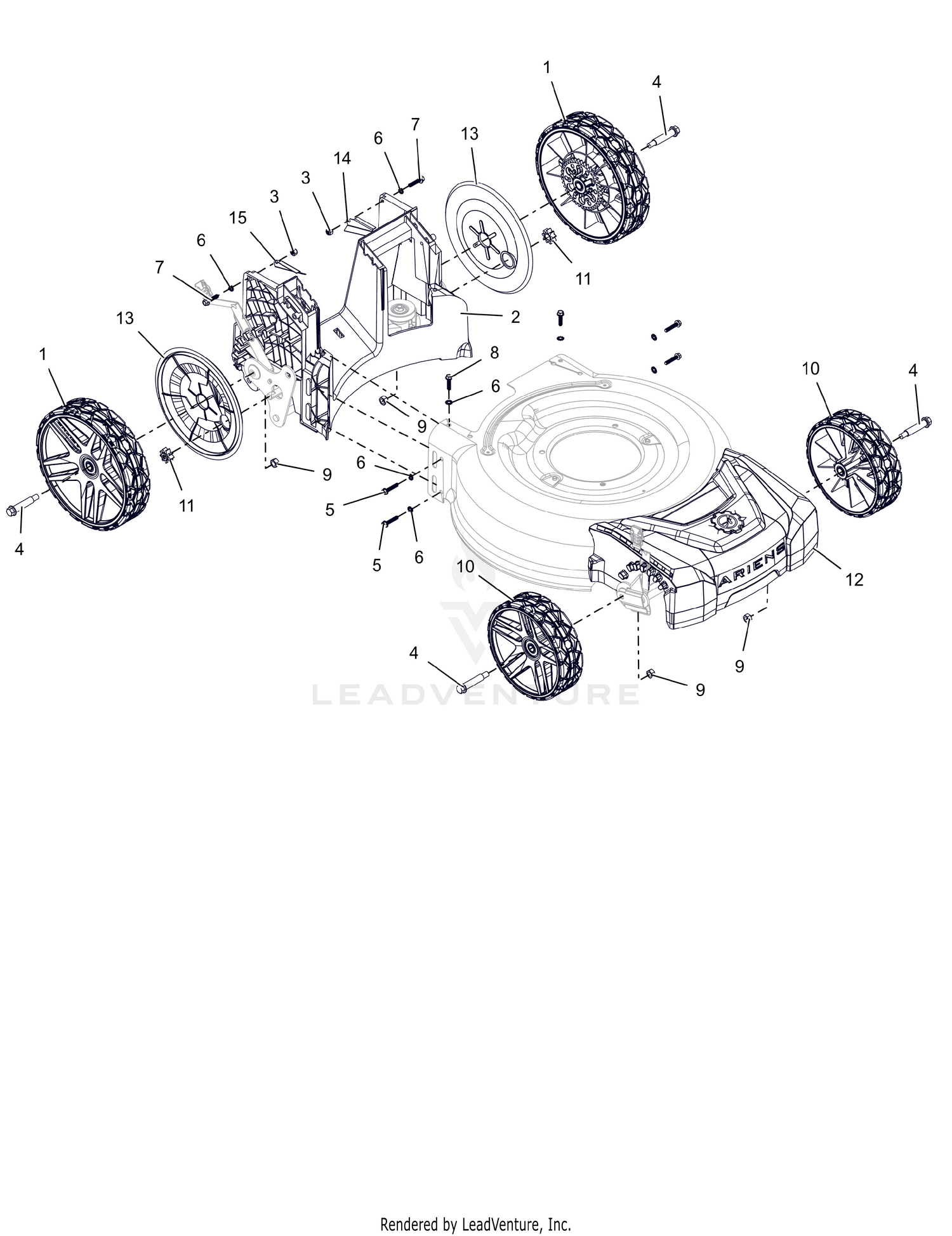 Wheels, Front Cover and Baffle