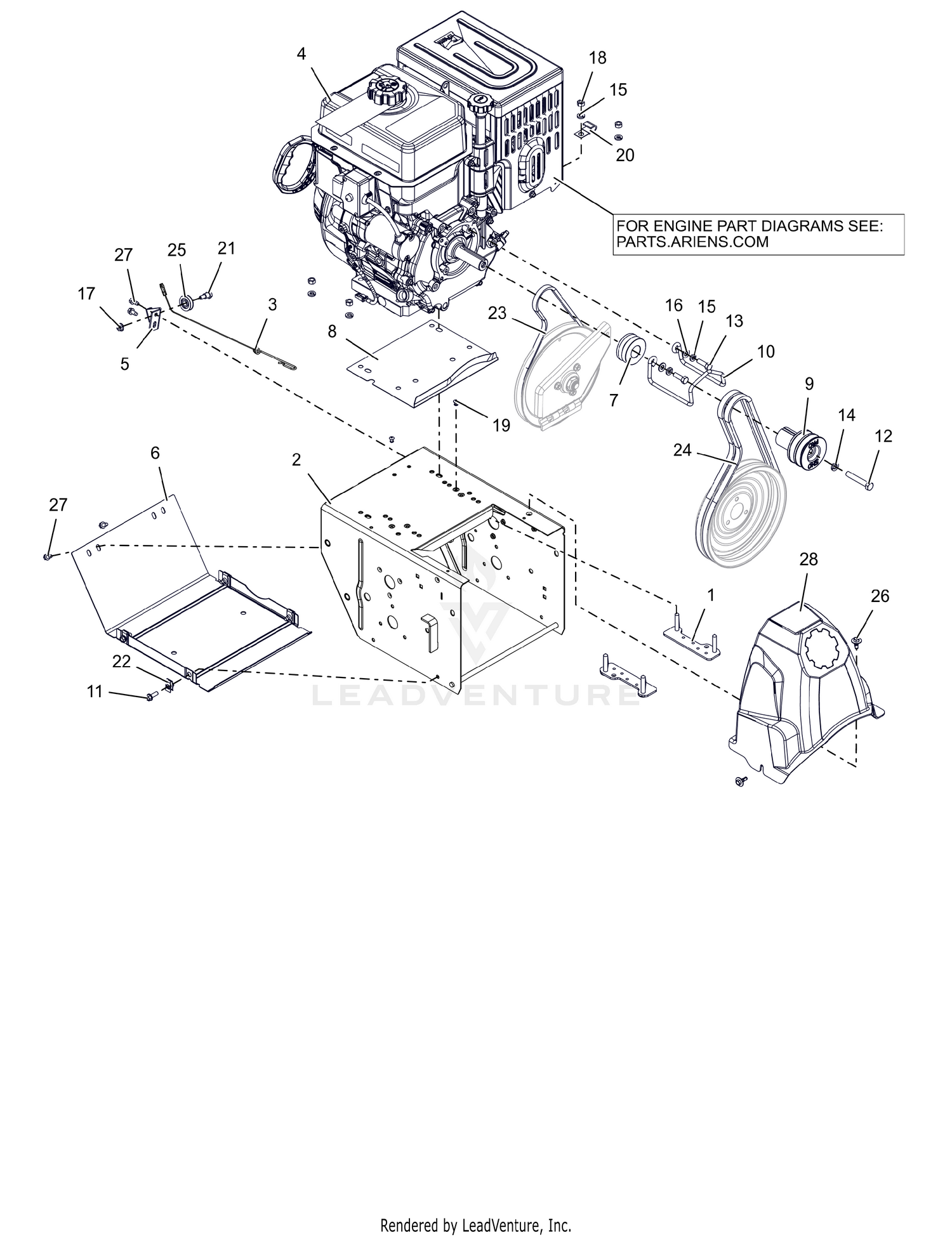 Engine, Frame and Belt Drive – 24"