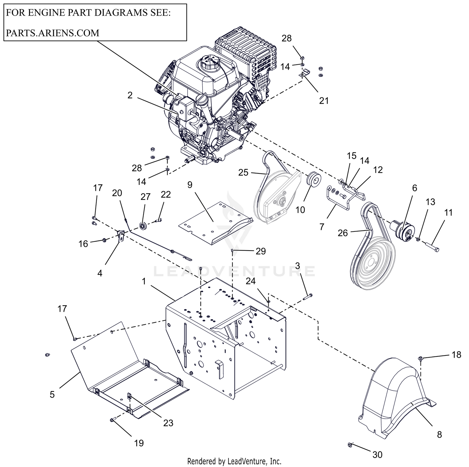 Engine, Frame and Belt Drive - 28" Track CE