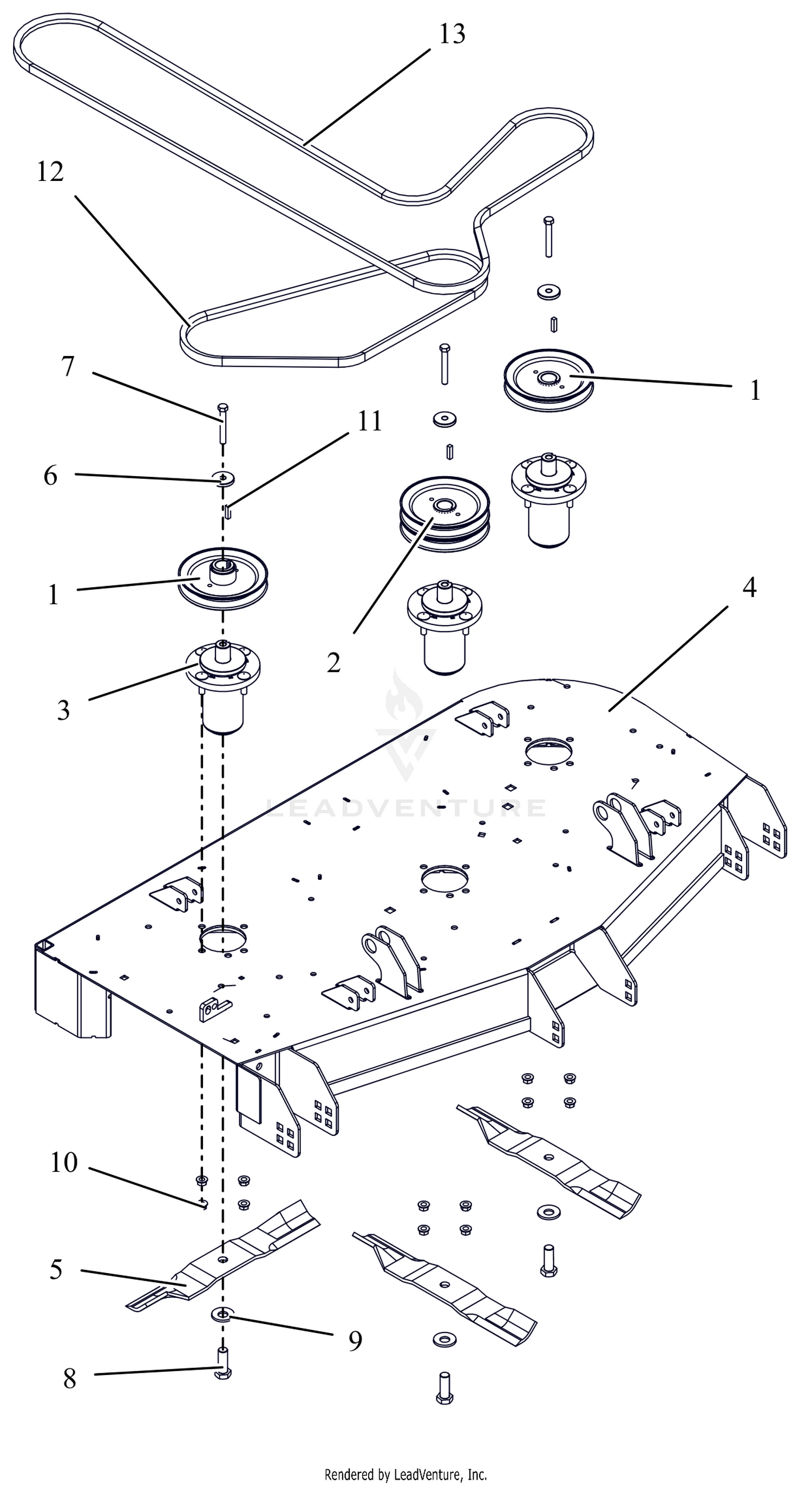 Deck, Belts, Blades and Spindles - 48"