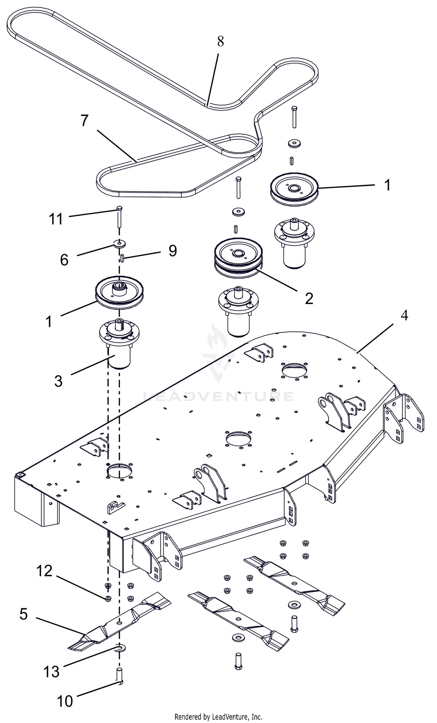 Deck, Belts, Blades and Spindles - 48"