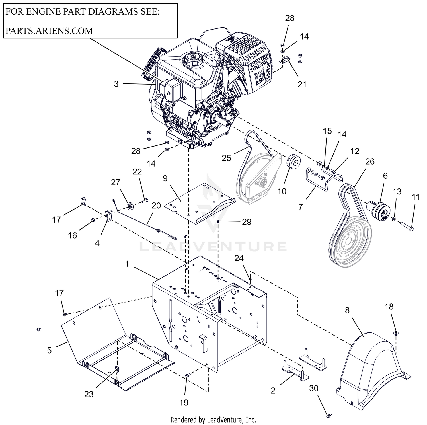 Engine, Frame and Belt Drive - 24" EFI