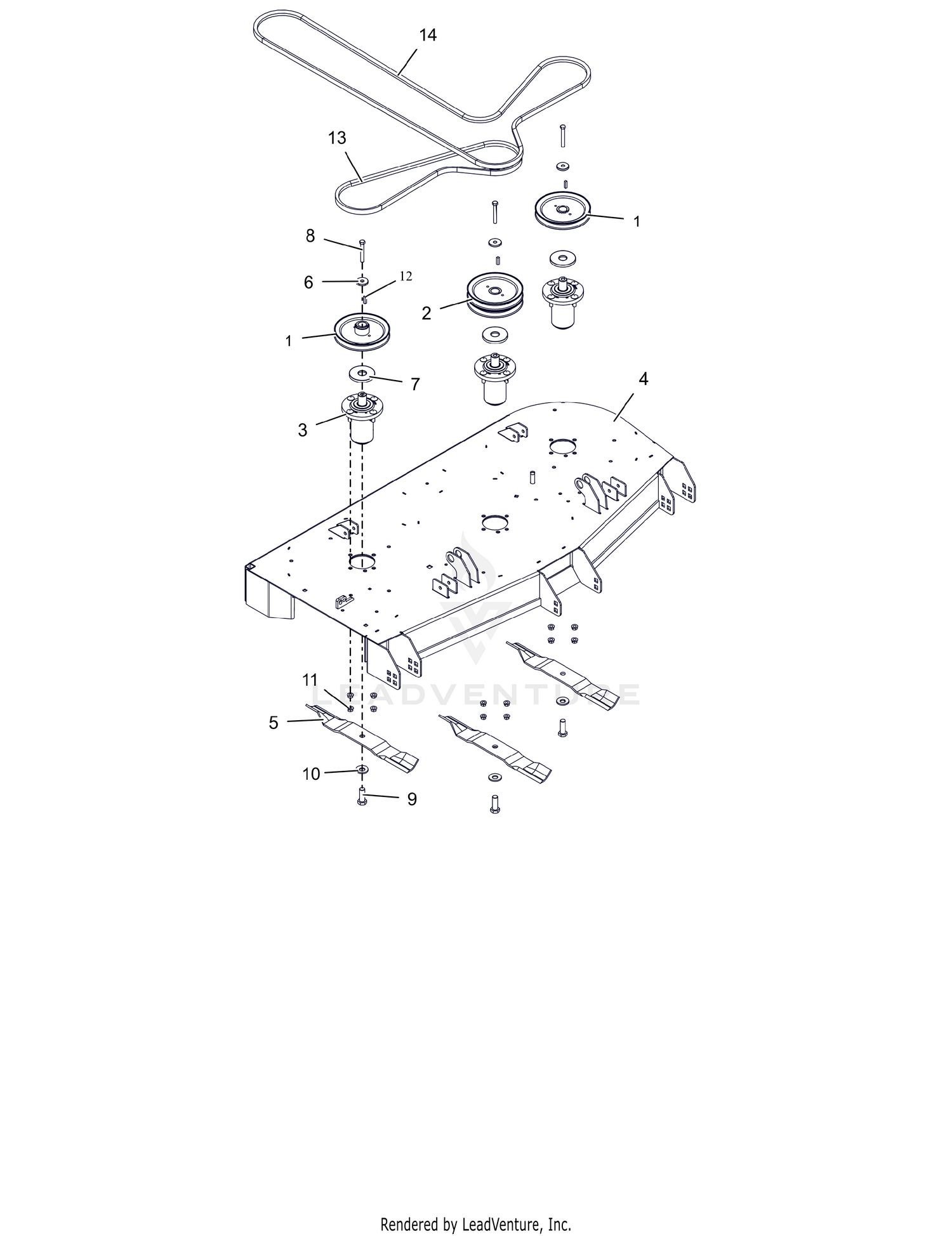 Deck, Belts, Blades and Spindles - 52"